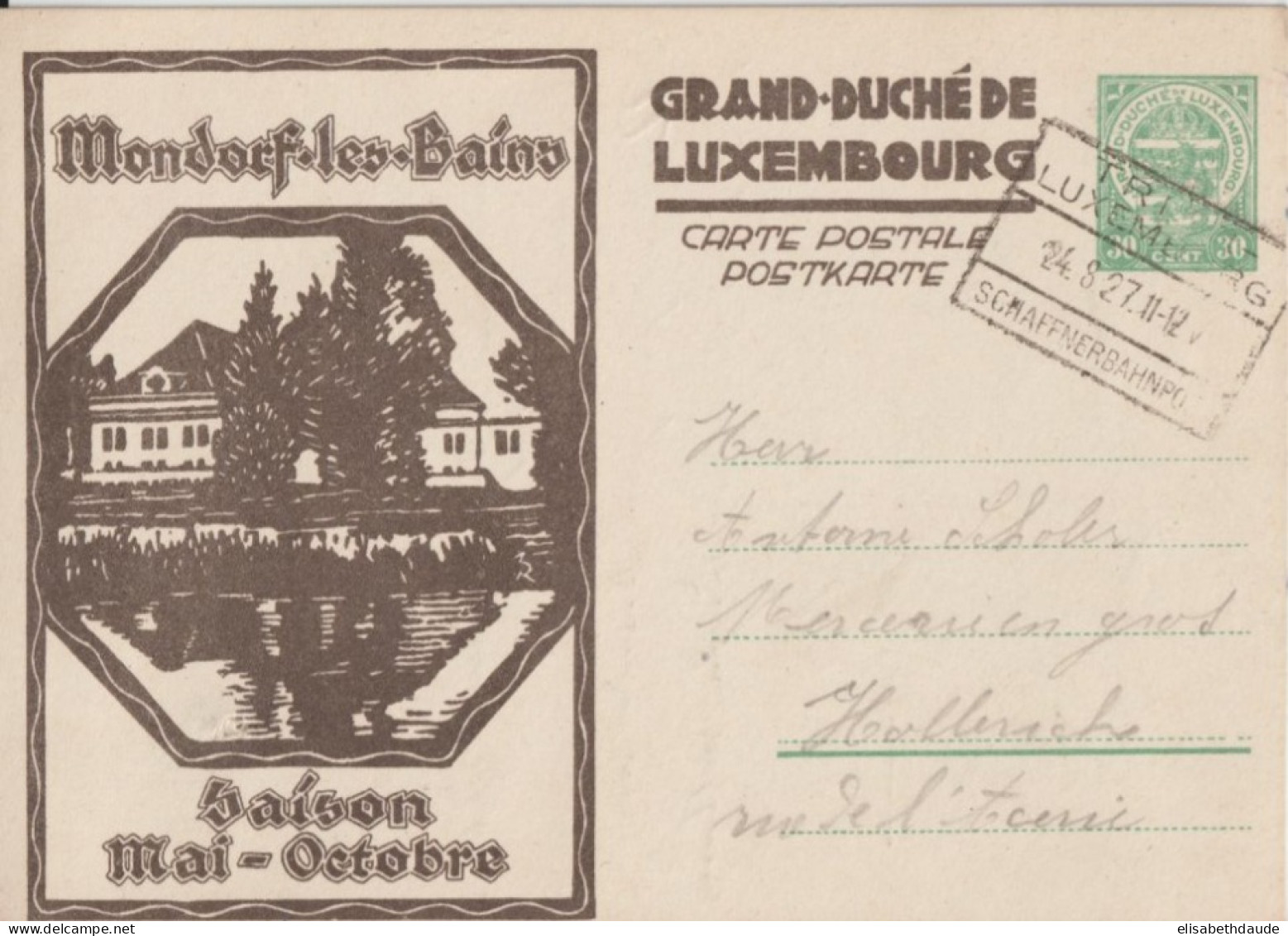 1927 - LUXEMBOURG - AMBULANT TRIER à LUXEMBOURG / CP ENTIER ILLUSTREE BILDPOSTKARTE (MONDORF) De MANTERNACH => HOLLERICH - Ganzsachen