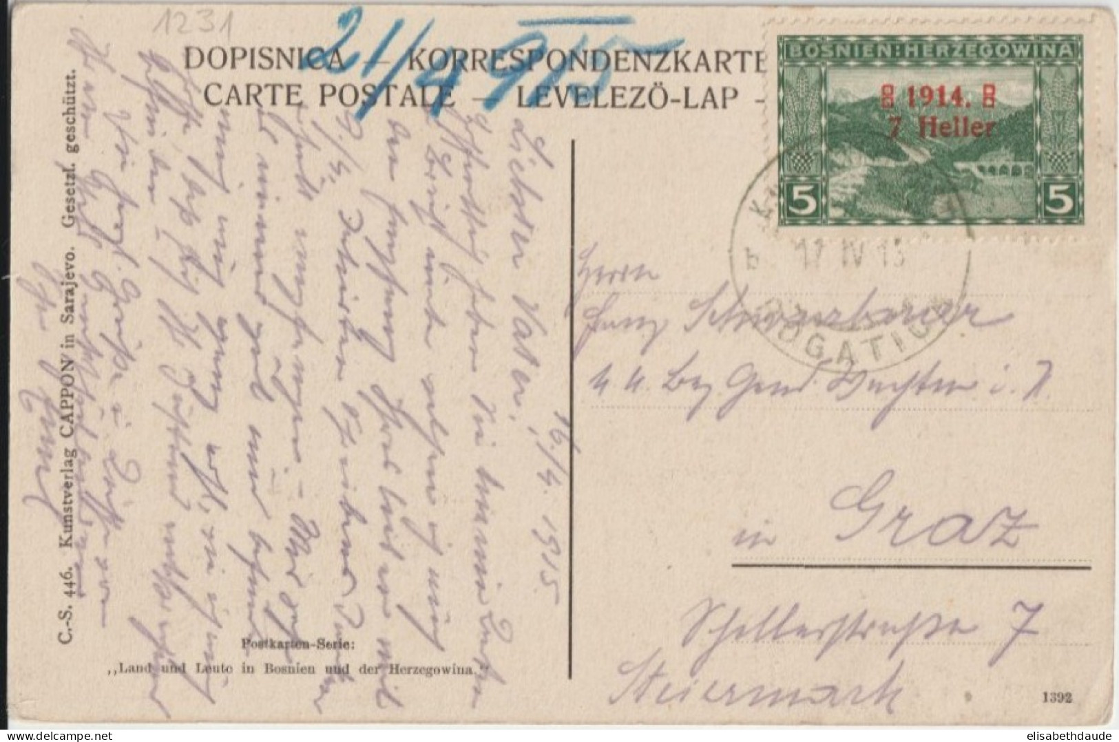 1915 - BOSNIE - CARTE (VISEGRAD) De ROGATICA => GRAZ - Bosnien-Herzegowina