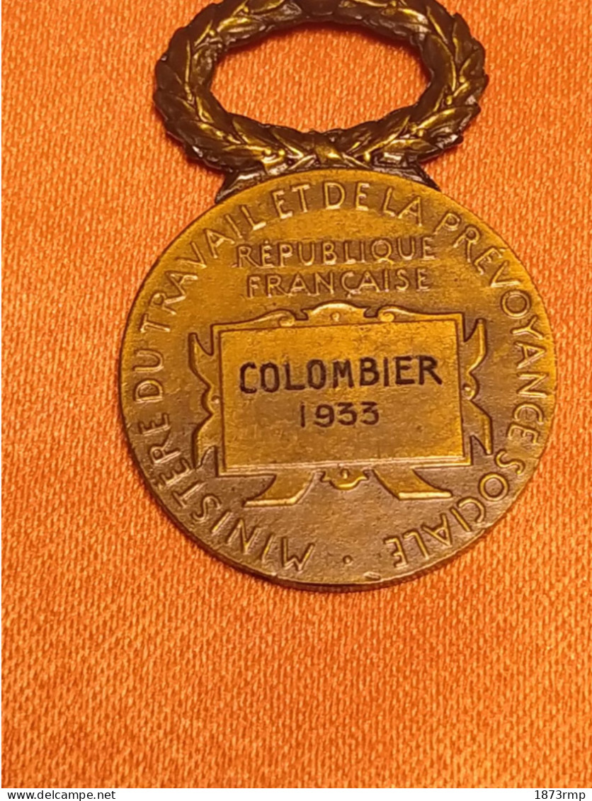 ATTRIBUEE 1933 MEDAILLE MINISTERE TRAVAIL, PREVOYANCE SOCIALE SOCIETE SECOURS MUTUELS, FRANCE - Francia