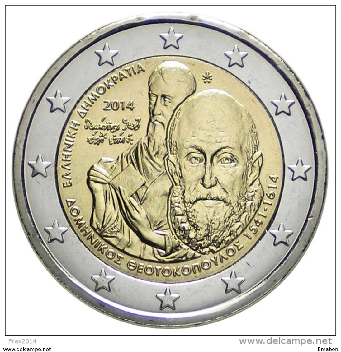 GRECIA 2014 - GREECE - 2 EURO COMMEMORATIVO EL GRECO FIOR DI CONIO PROVENIENTE DA ROTOLINO - Grèce