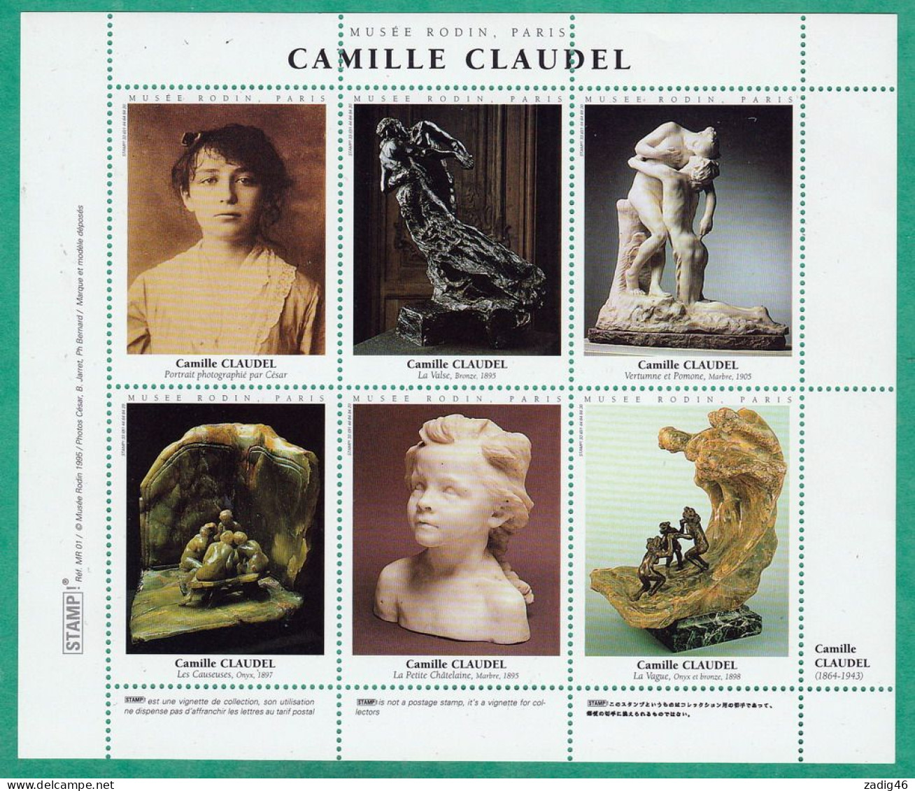 ERINOPHILIE - CAMILLE CLAUDEL - BLOC FEUILLET DE 6 VIGNEETES NEUF SANS CHARNIERE ** - Bmoques & Cuadernillos