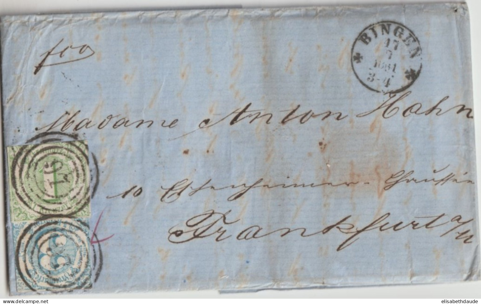 1861 - THURN UND TAXIS - LETTRE De BINGEN => FRANKFURT - Storia Postale