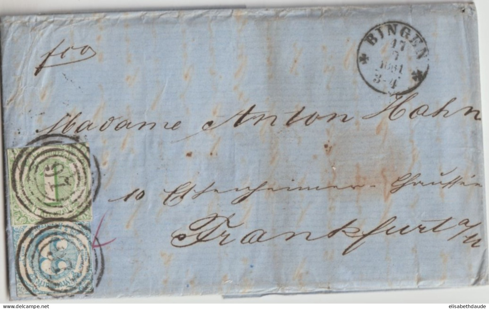 1861 - THURN UND TAXIS - LETTRE De BINGEN => FRANKFURT - Covers & Documents