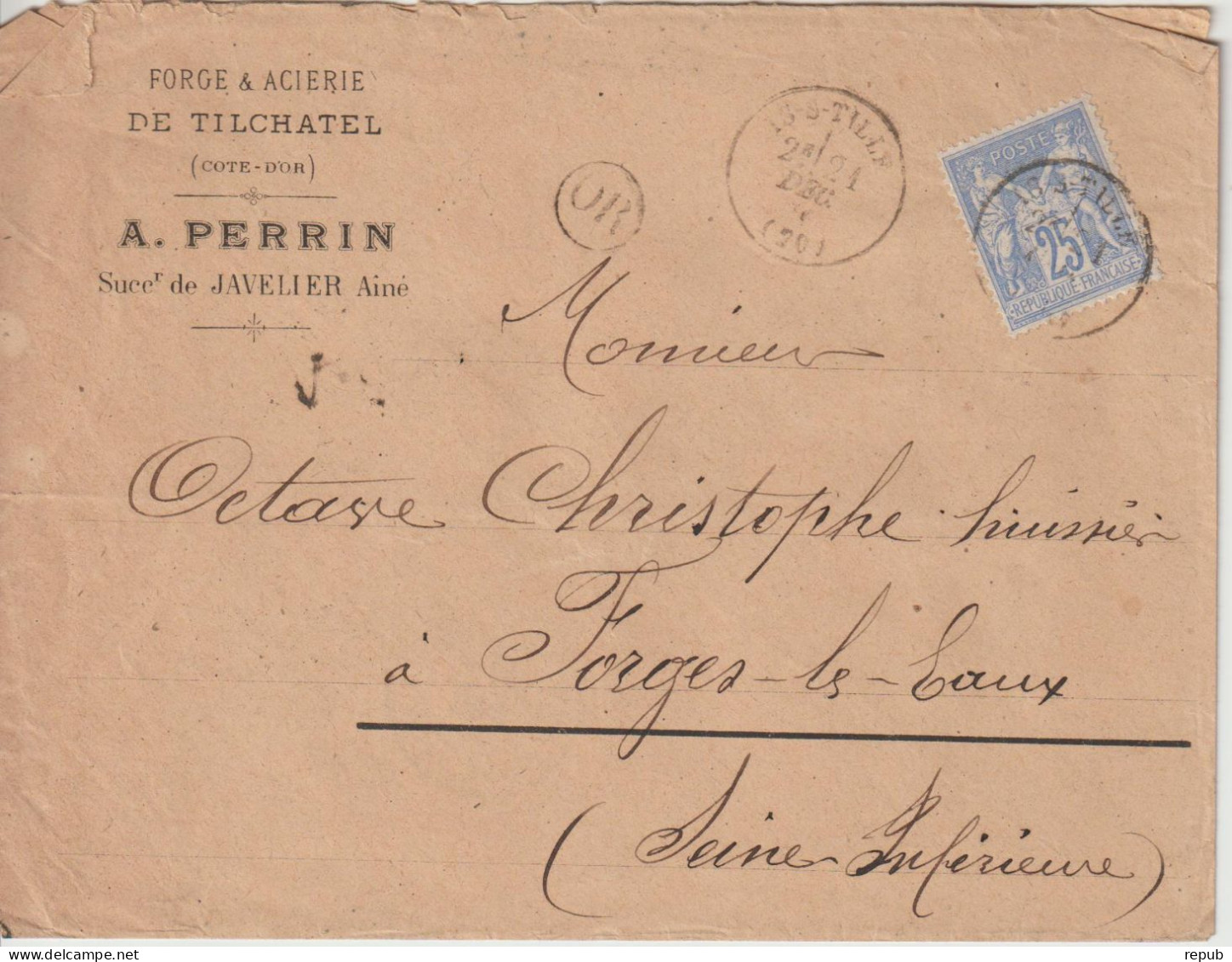 France Lettre 1876 D'Is Sur Tille Pour Forges (76) Avec Cachet OR - 1849-1876: Klassik