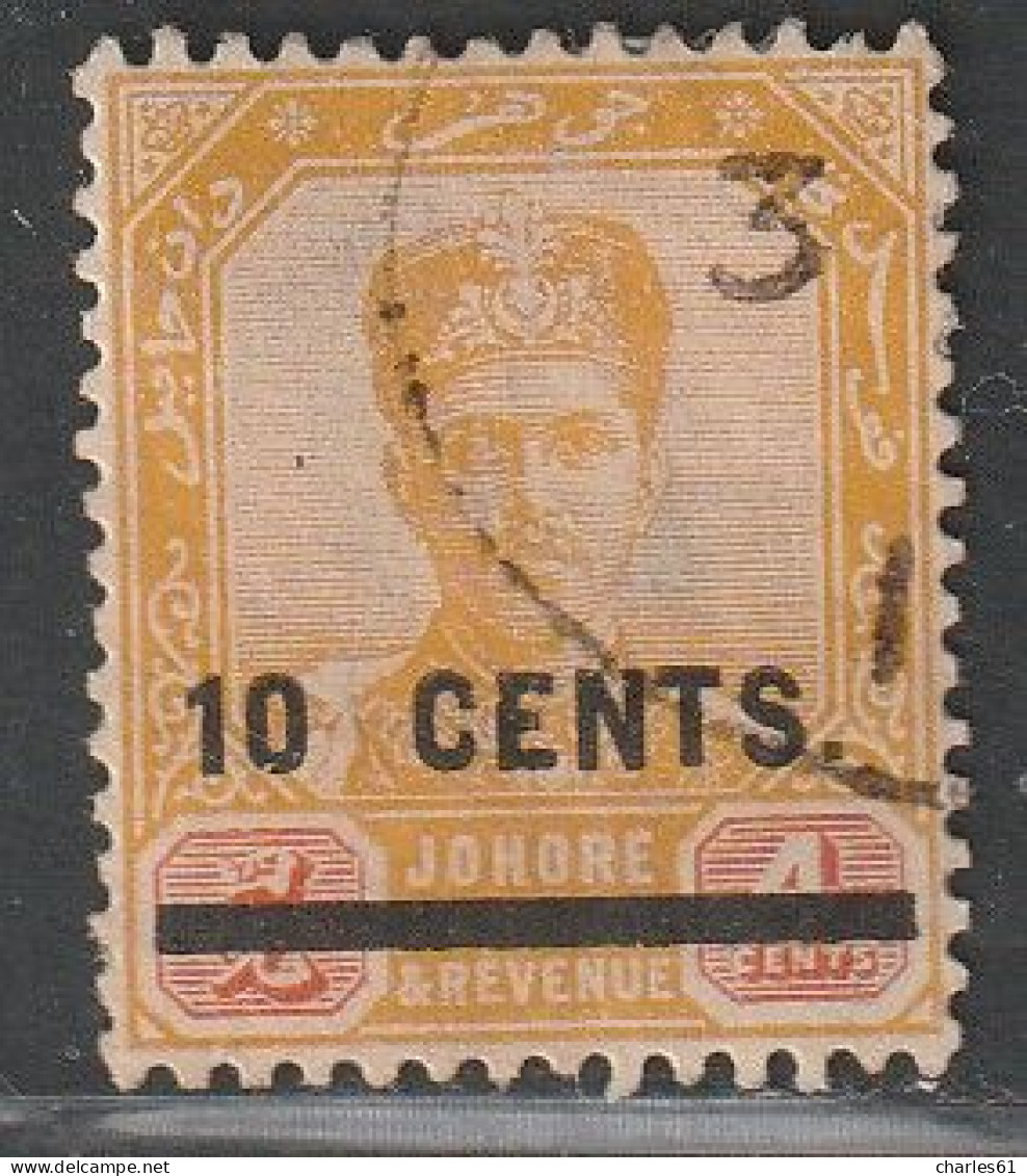MALAYSIA - JOHORE - N°38 Obl (1903-04) 10c Sur 4 Cents Jaune Et Rouge-brun - Johore