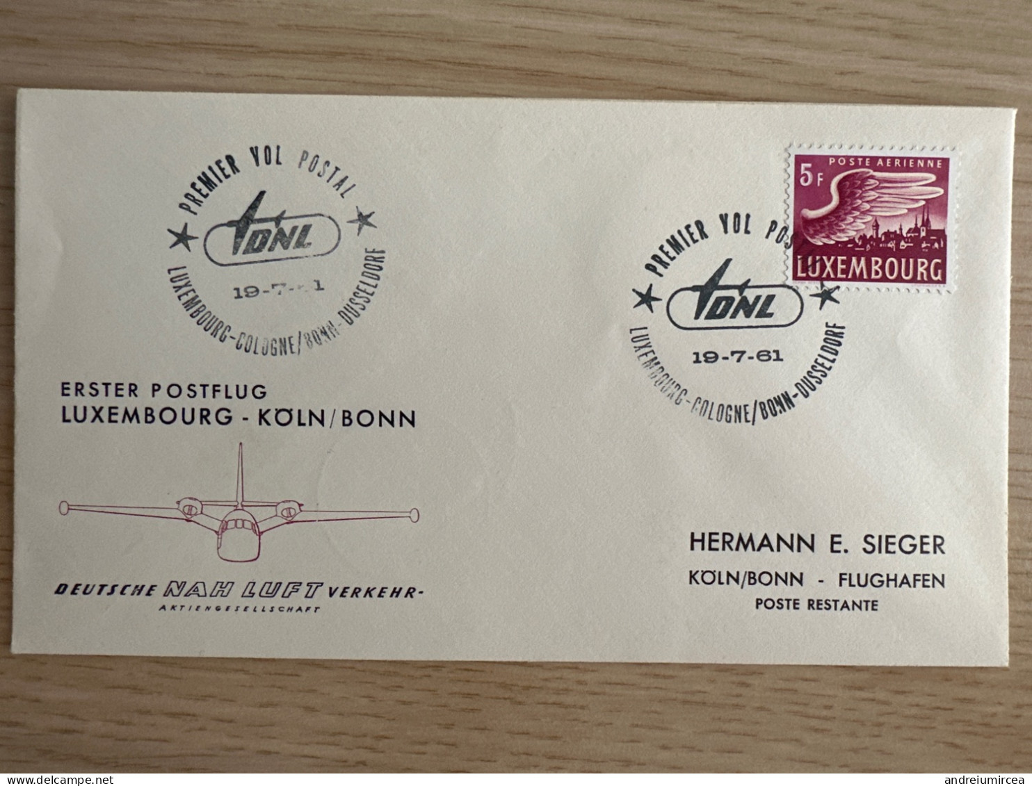1961 Premier Vol Postal Luxembourg-Koln/Bonn - Covers & Documents