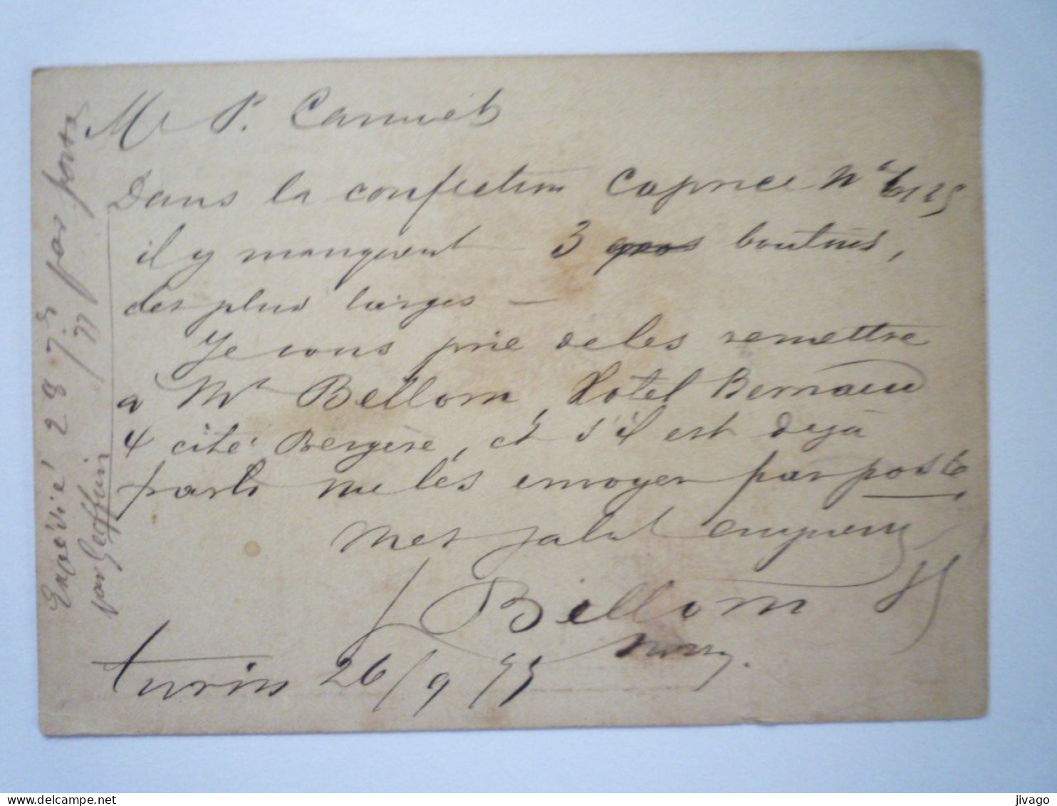 2023 - 3108  ENTIER POSTAL  DIECI CENTESIMI Au Départ De TORINO  à Destination De  PARIS  1878   XXX - Postwaardestukken