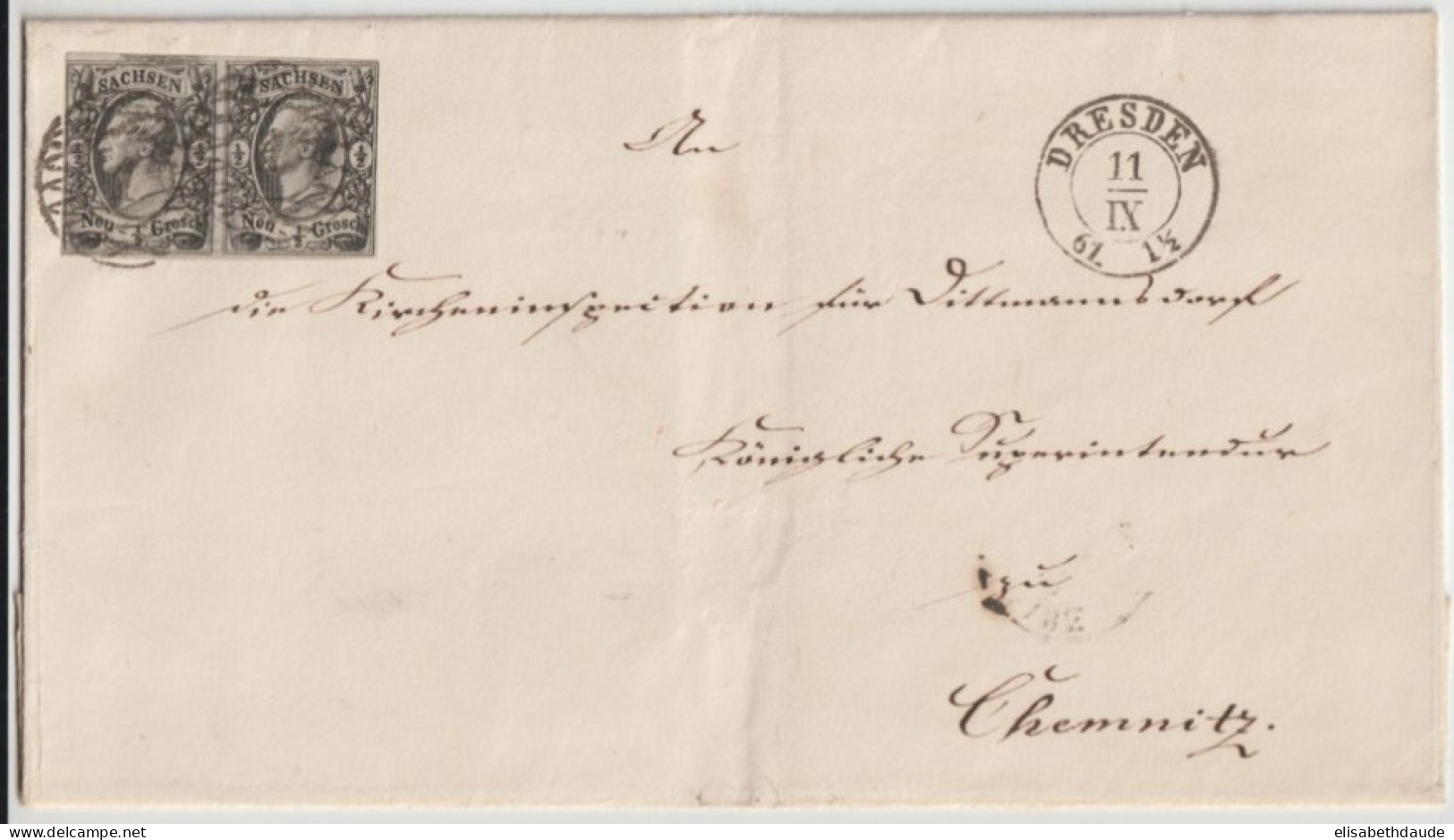 1861 - SACHSEN - PAIRE Sur LETTRE De DRESDEN => CHEMNITZ - Saxe