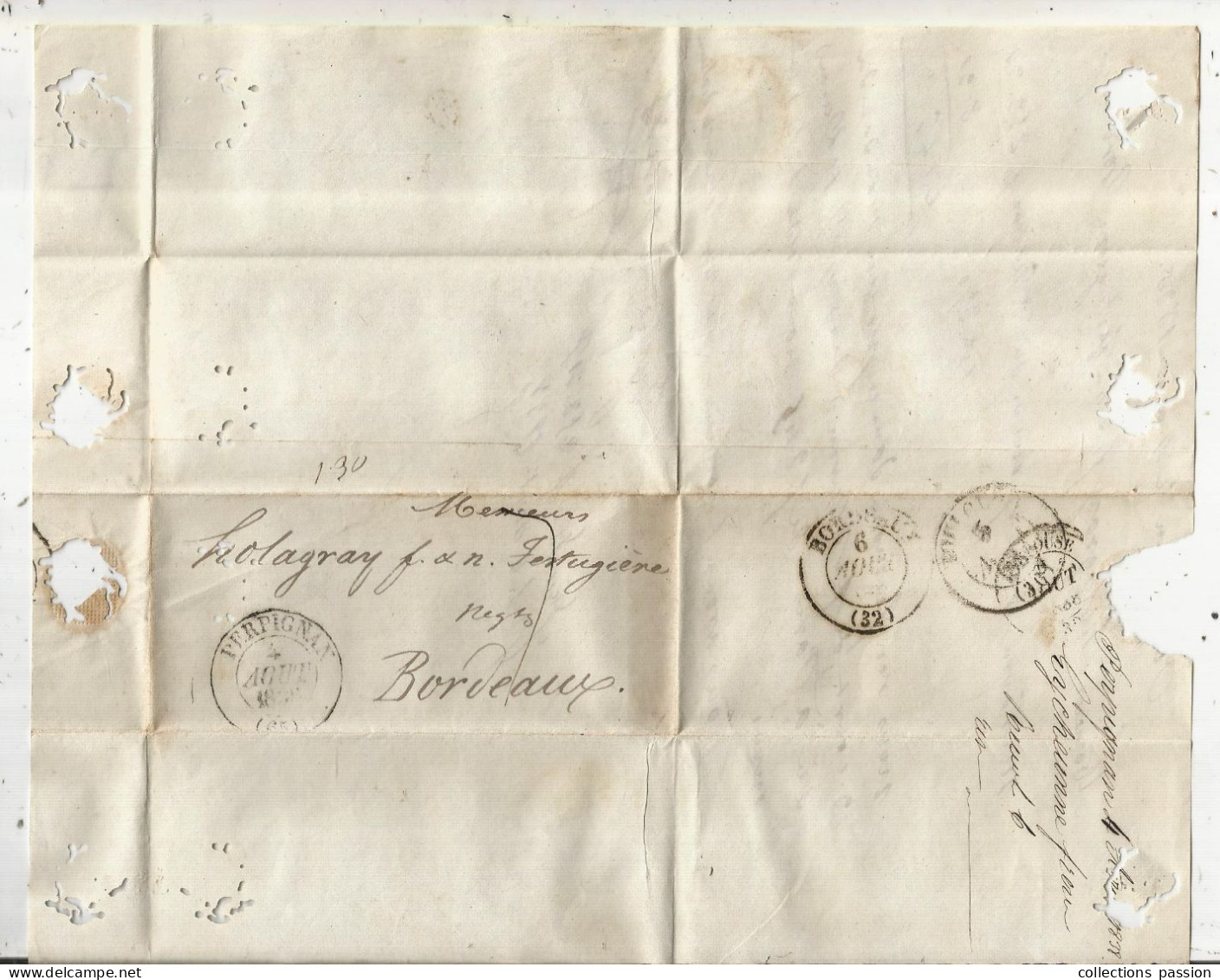 Lettre, Préphilatélie, Précurseurs XIX E Siècle, 1838, PERPIGNAN à Bordeaux, 2 Scans - 1801-1848: Precursores XIX