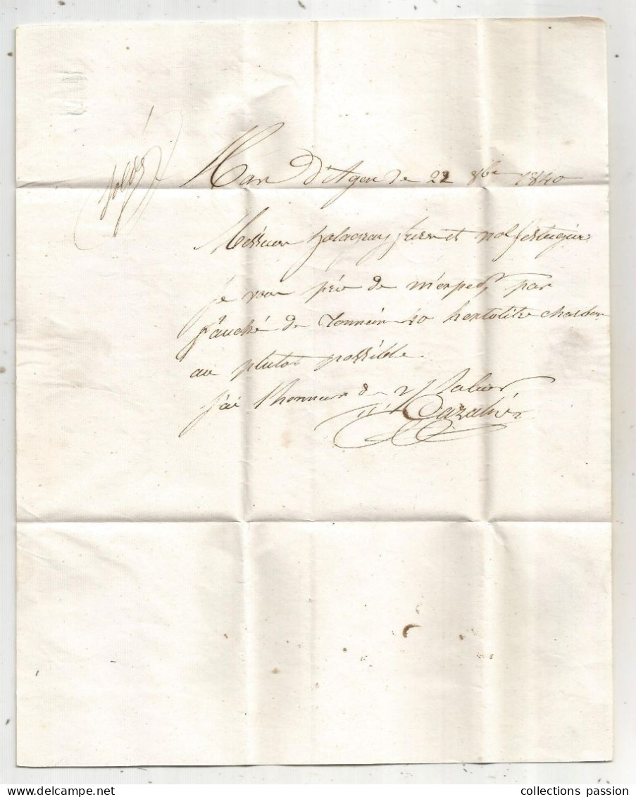 Lettre, Préphilatélie, Précurseurs XIX E Siècle, 1840, TONNEINS à Bordeaux, D, Id. 2 Scans - 1801-1848: Precursores XIX