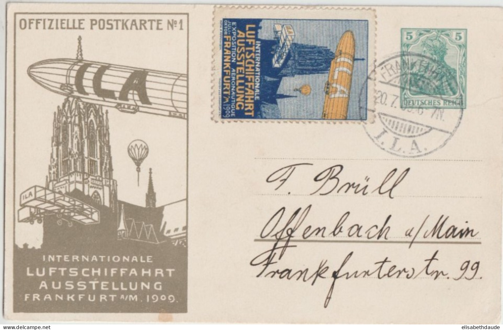 1909 - CP ENTIER PRIVEE "EXPOSITION ZEPPELIN" !! De FRANFURT Avec VIGNETTE ! - Airmail & Zeppelin