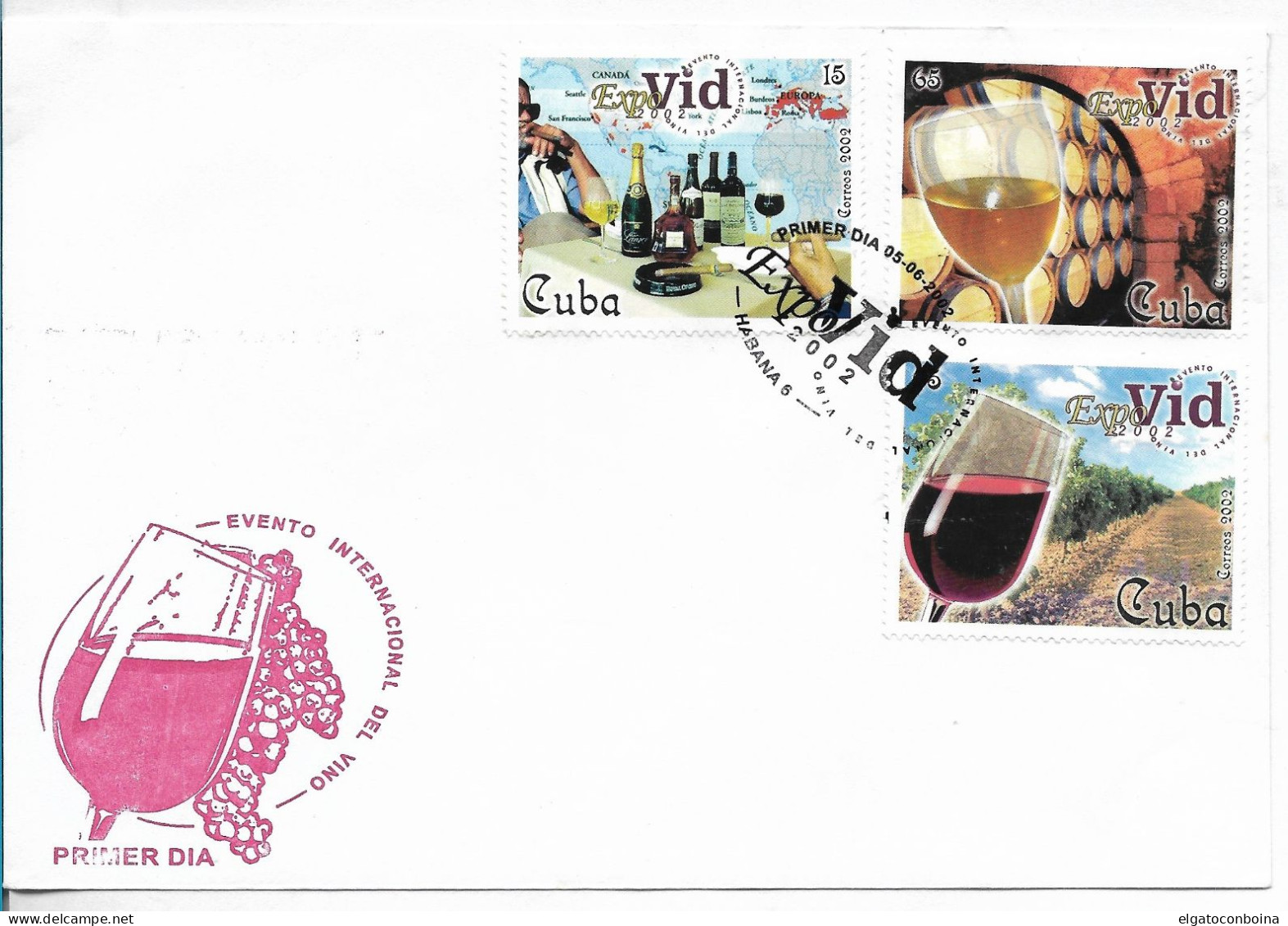 CUBA 2002 AGRICULTURE WINE BOTTLES 3 VALUES ON FDC COVER - FDC