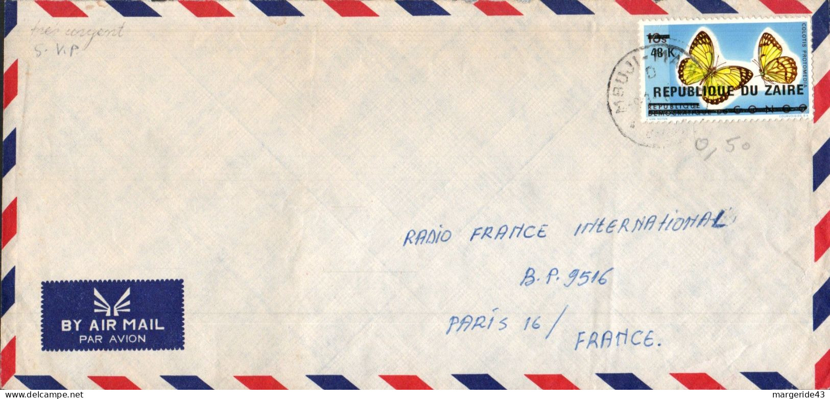 ZAIRE SEUL SUR LETTRE POUR LA FRANCE 1978 - Covers & Documents