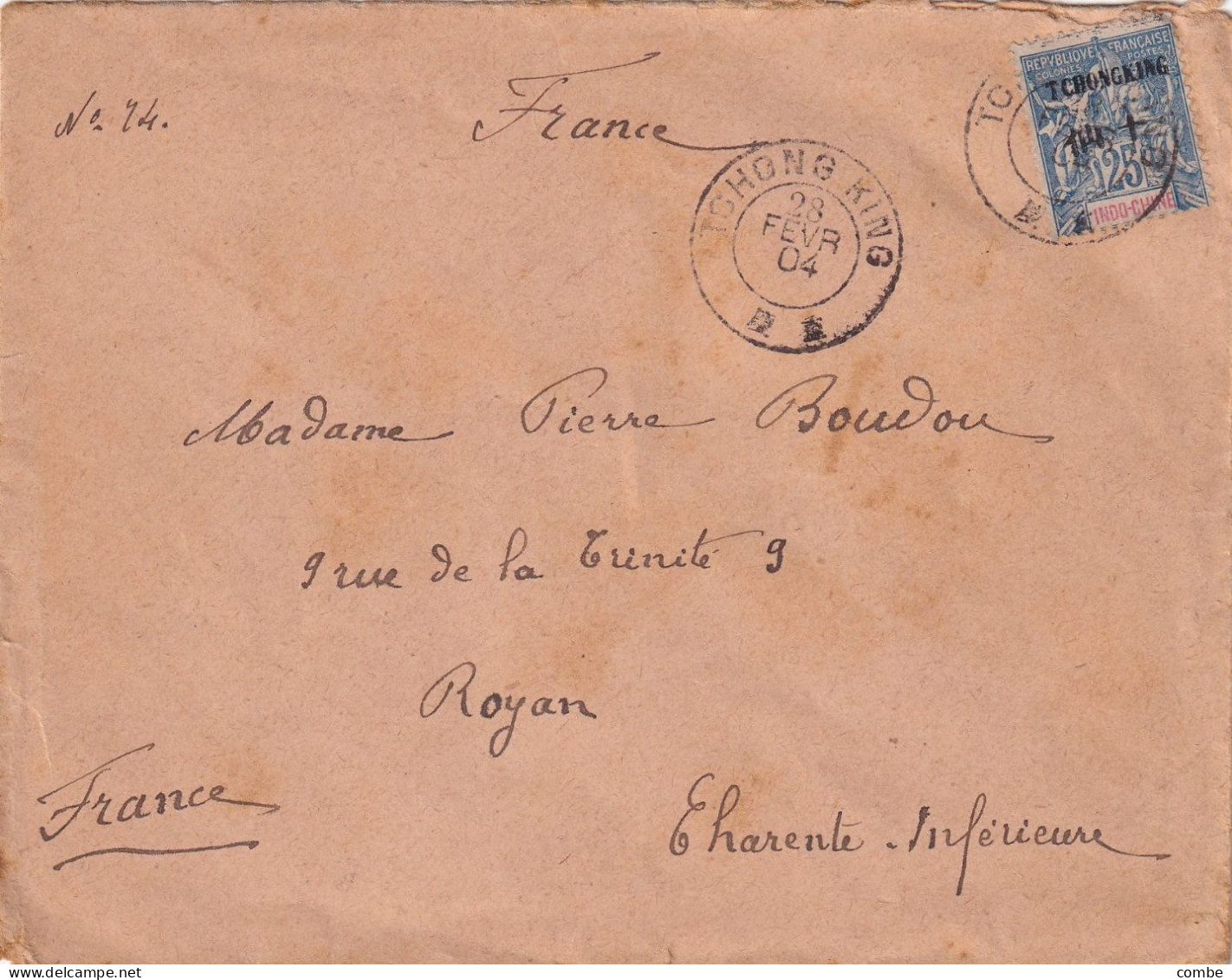 LETTRE. SAGE CHINE. COVER CHINA. TCHONG KING. 28 FEVR 1904. Yv N° 11. HAN KEOU-CHINE. POSTE FRANCAISE. PAQ LIGNE N 4. - Brieven En Documenten