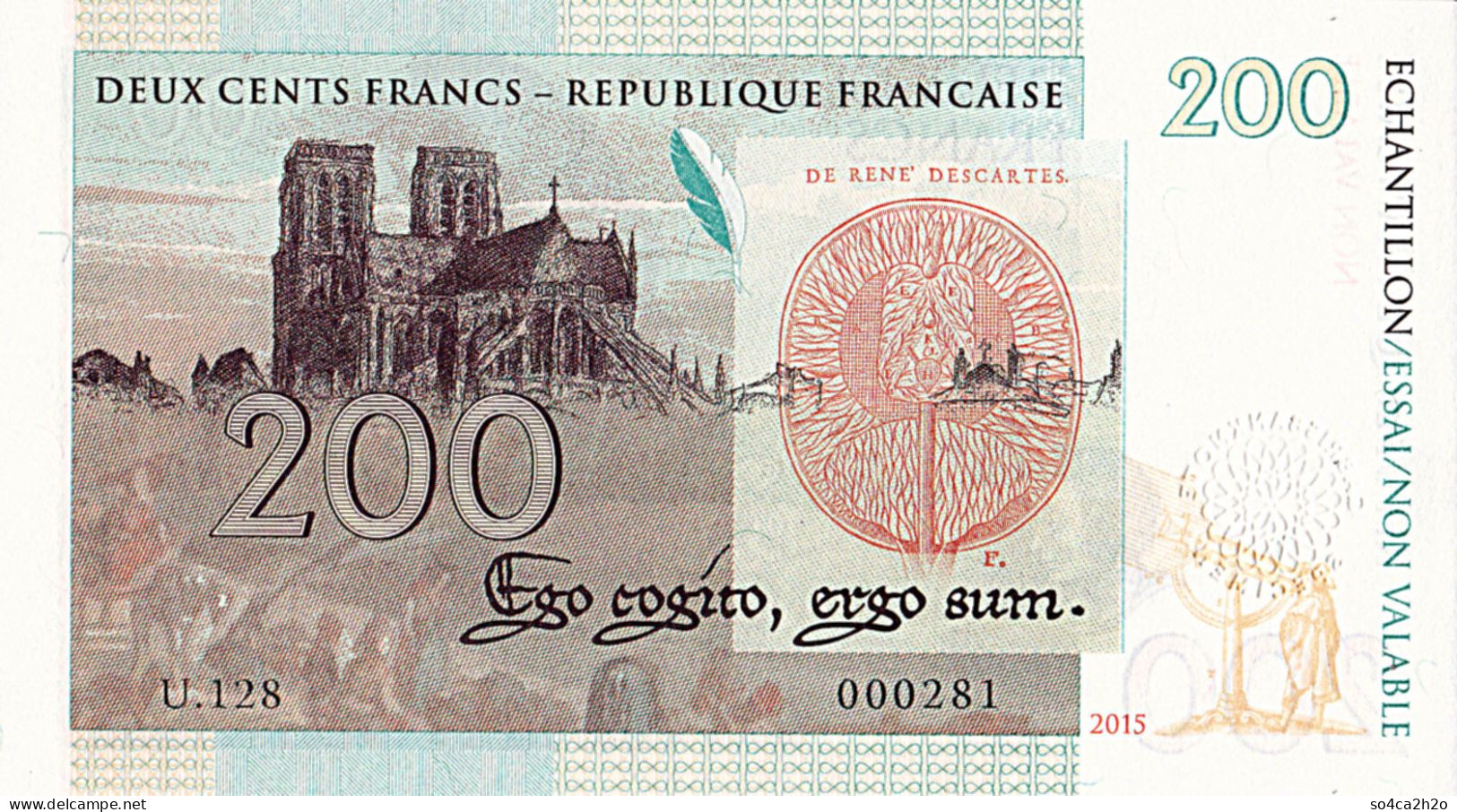 200 Francs 2015 Descartes Matej Gabris  UNC  Emission Privée Limitée - Specimen