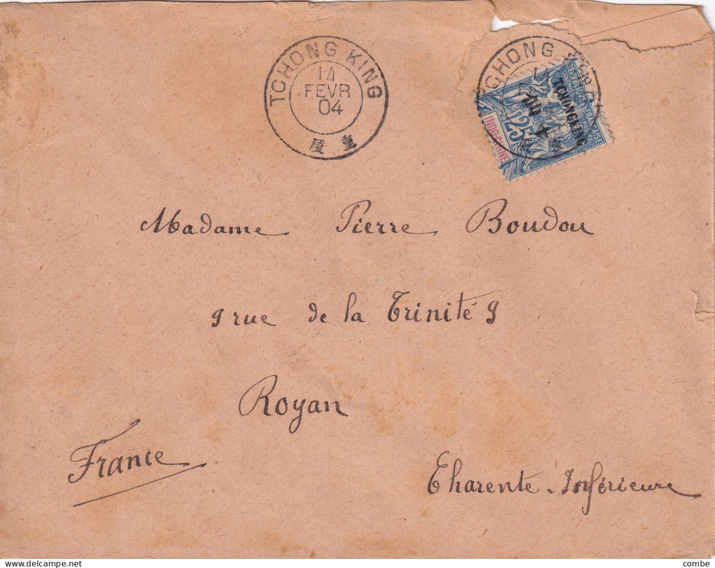 LETTRE. CHINE SAGE. COVER CHINA. TCHONG KING. 14 FEVR 1904. Yv N° 11. HAN KEOU-CHINE. POSTE FRANCAISE. POUR FRANCE - Briefe U. Dokumente