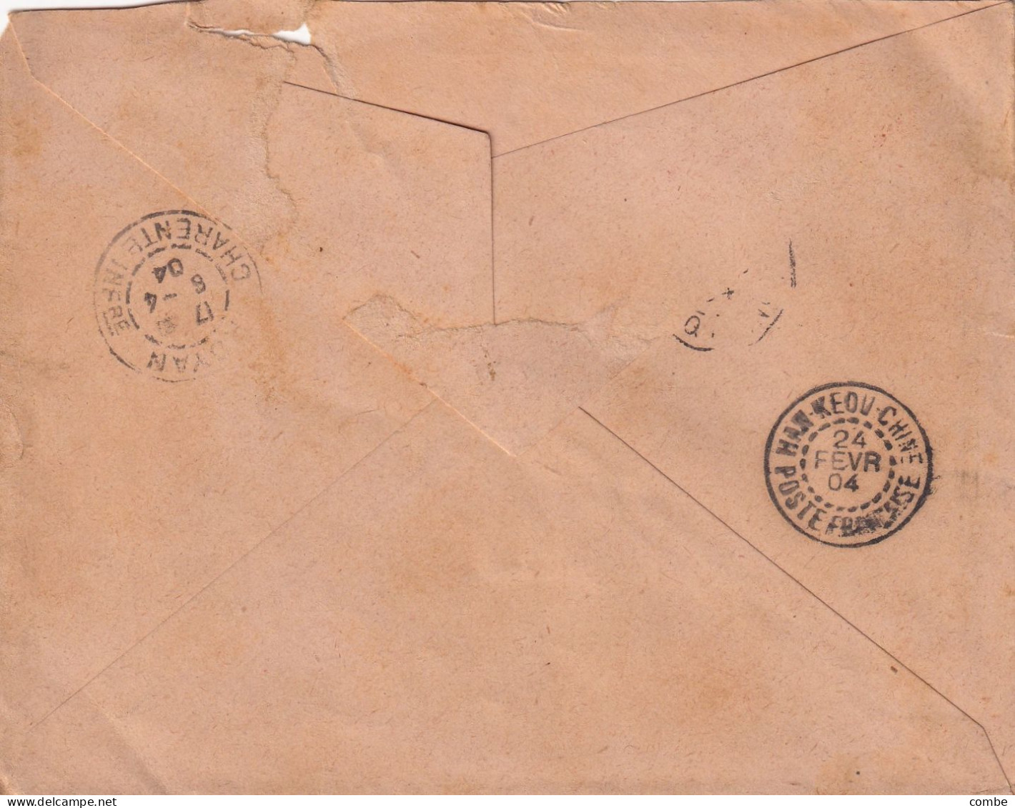 LETTRE. CHINE SAGE. COVER CHINA. TCHONG KING. 14 FEVR 1904. Yv N° 11. HAN KEOU-CHINE. POSTE FRANCAISE. POUR FRANCE - Storia Postale