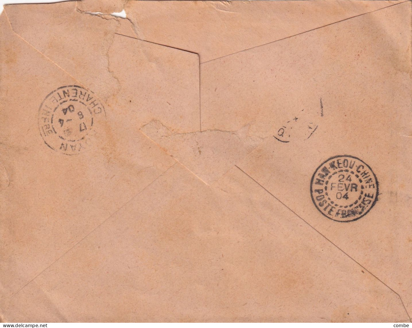 LETTRE. CHINE SAGE. COVER CHINA. TCHONG KING. 14 FEVR 1904. Yv N° 11. HAN KEOU-CHINE. POSTE FRANCAISE. POUR FRANCE - Covers & Documents
