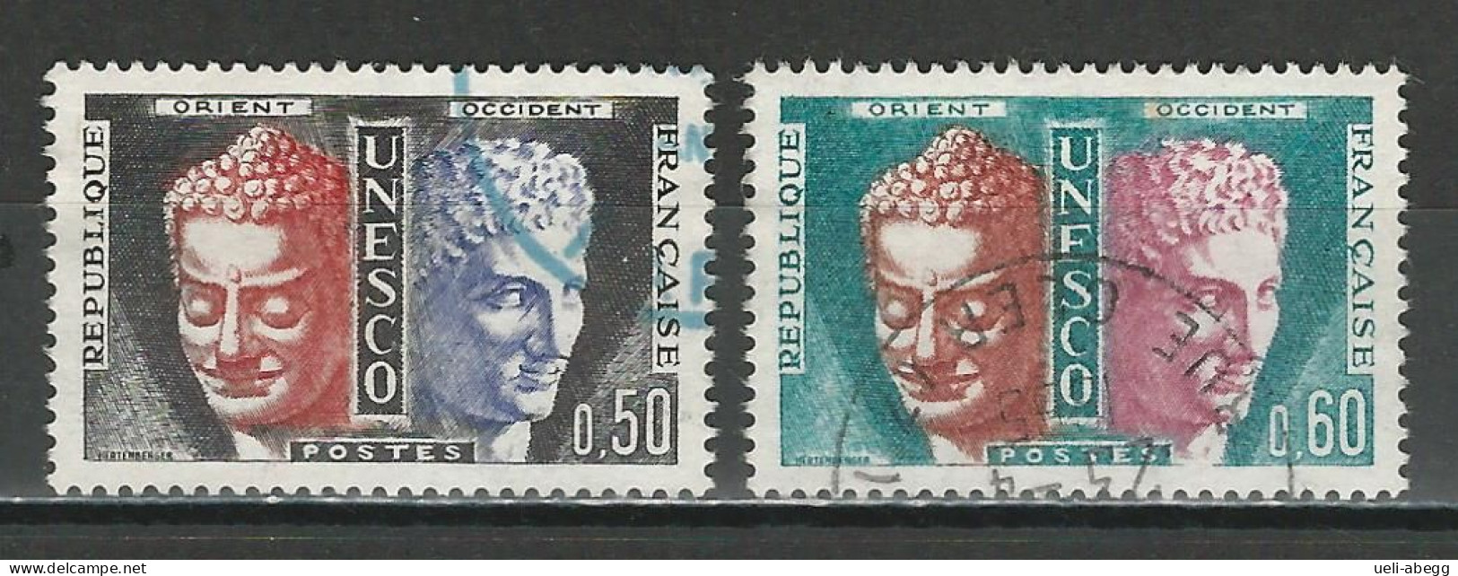 Frankreich Yv 25, 26  Mi UNESCO 3, 5 O Used - Usados