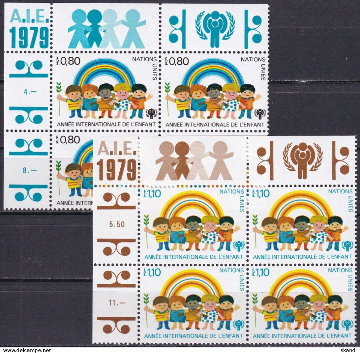 UNO GENF 1979 Mi-Nr. 83/84 Eckrand-Viererblocks ** MNH - Ongebruikt