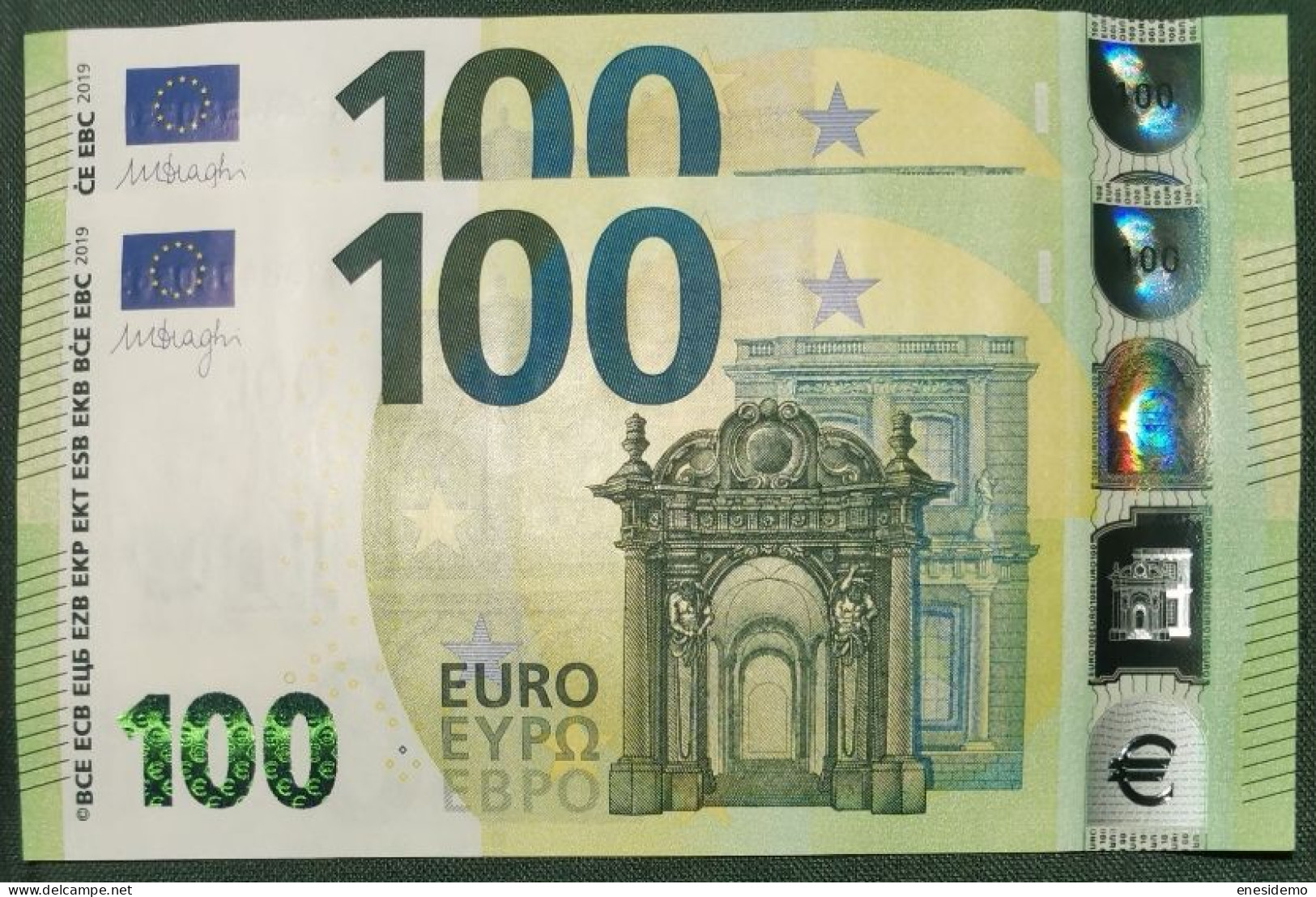 100 EURO SPAIN 2019  DRAGHI V003A1 VA CORRELATIVE COUPLE SC UNCIRCULATED  PERFECT - 100 Euro