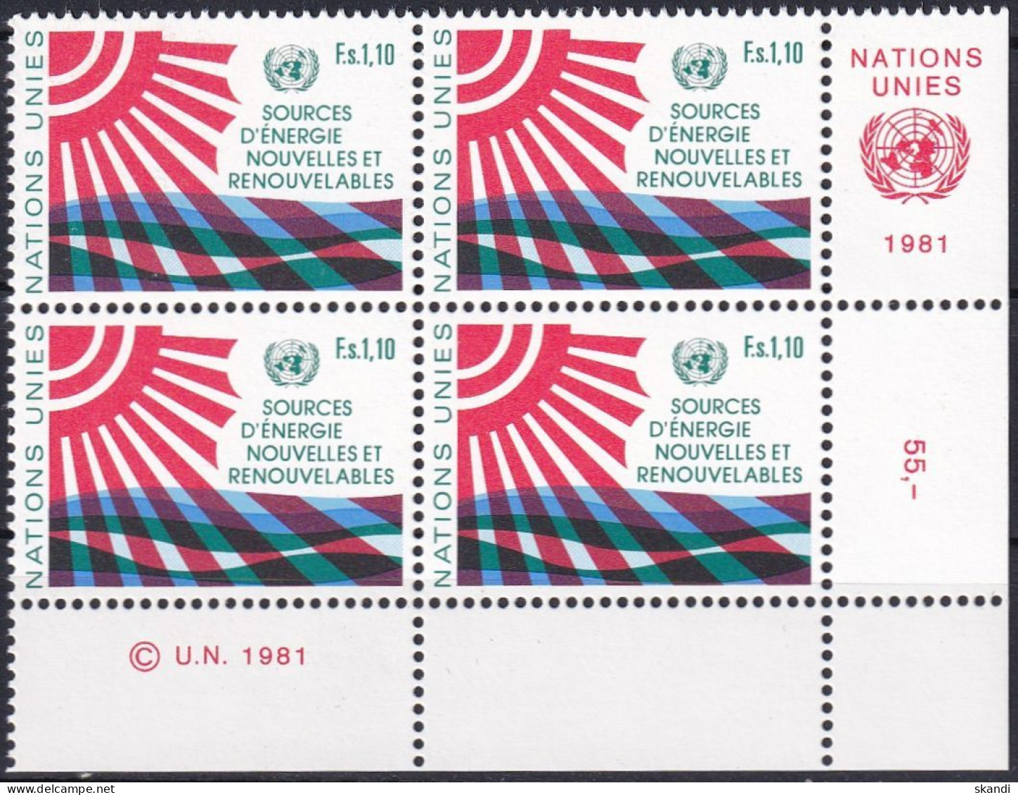 UNO GENF 1981 Mi-Nr. 100 Eckrand-Viererblock ** MNH - Neufs