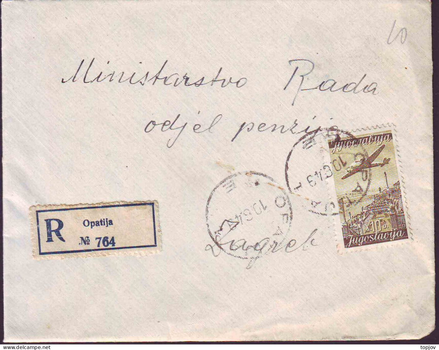 JUGOSLAVIA - Recom. Letter OPATIJA To ZAGREB - 1949 - Luftpost