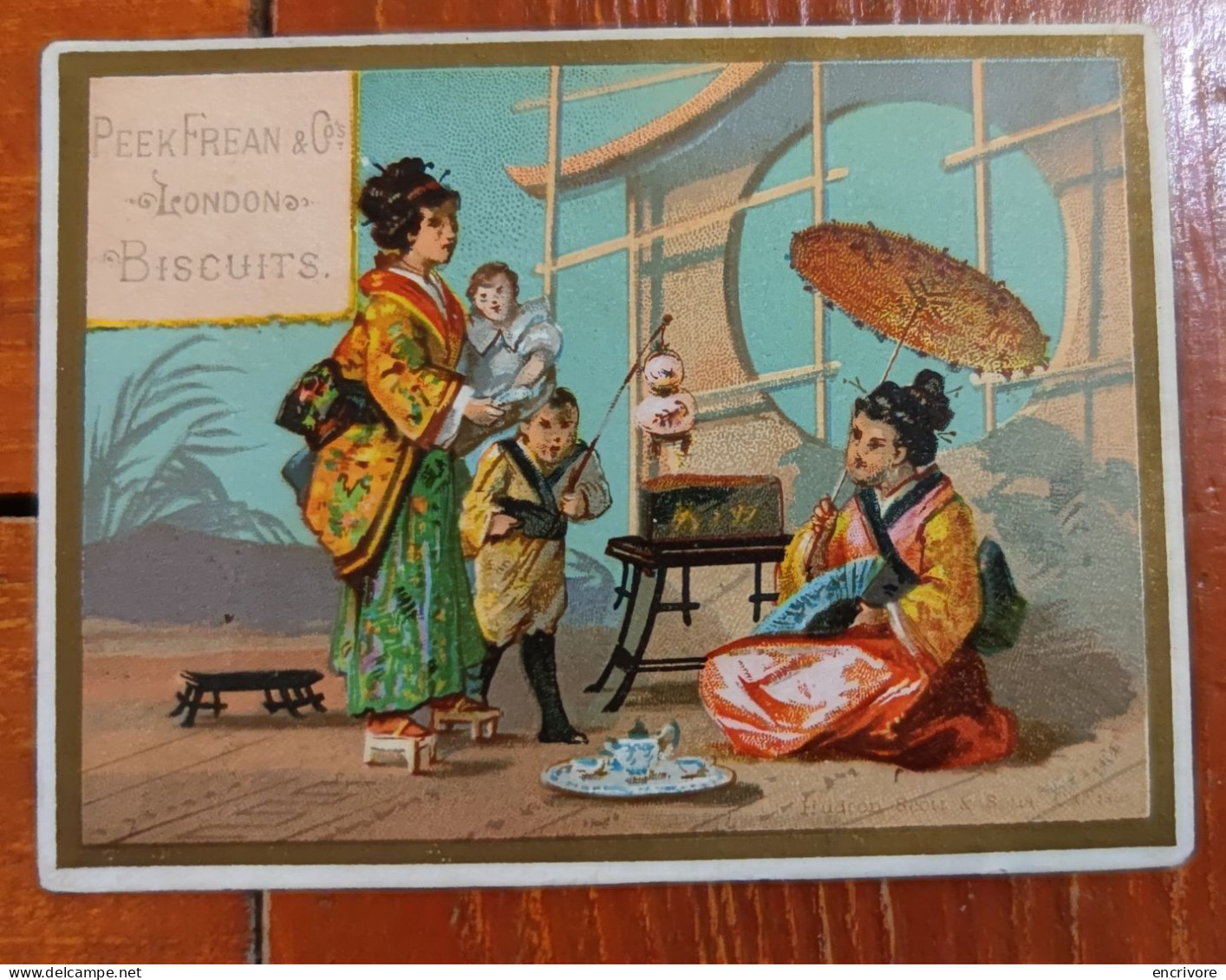 Calendrier Chromo 1883 Biscuits PEEK FREAN & CO Londres JAPON Thé Ombrelle Lampion - Small : ...-1900