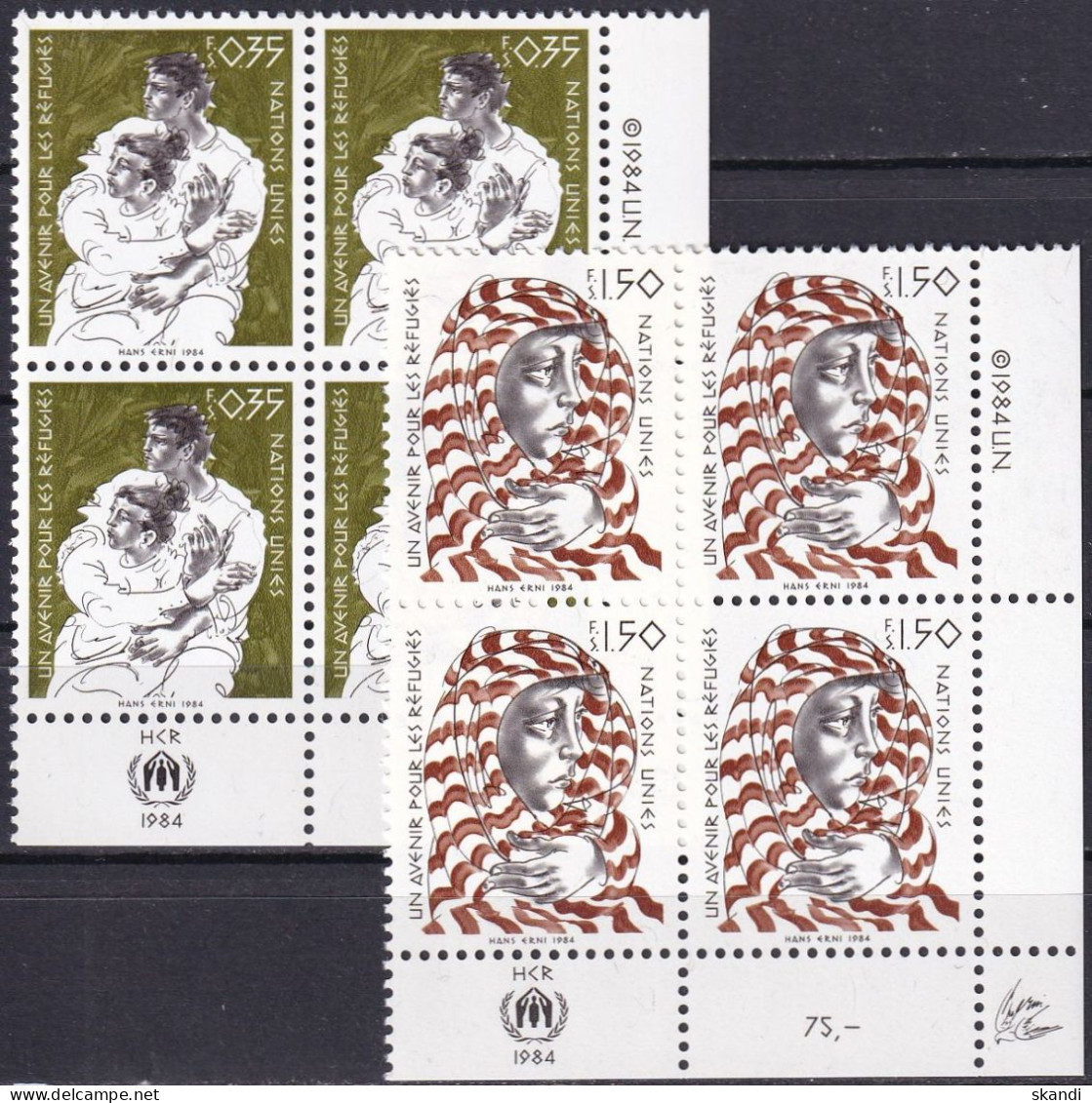 UNO GENF 1984 Mi-Nr. 124/25 Eckrand-Viererblocks ** MNH - Neufs