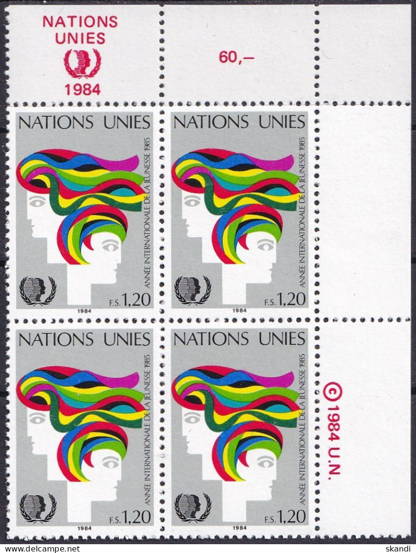 UNO GENF 1984 Mi-Nr. 126 Eckrand-Viererblock ** MNH - Neufs