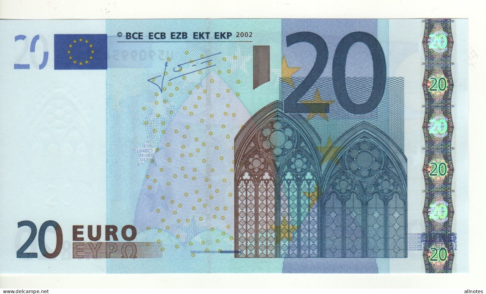 20 EURO  "U"   FRANCIA    Firma Trichet    L 048 C1   Ch. 09  /  FDS - UNC - 20 Euro