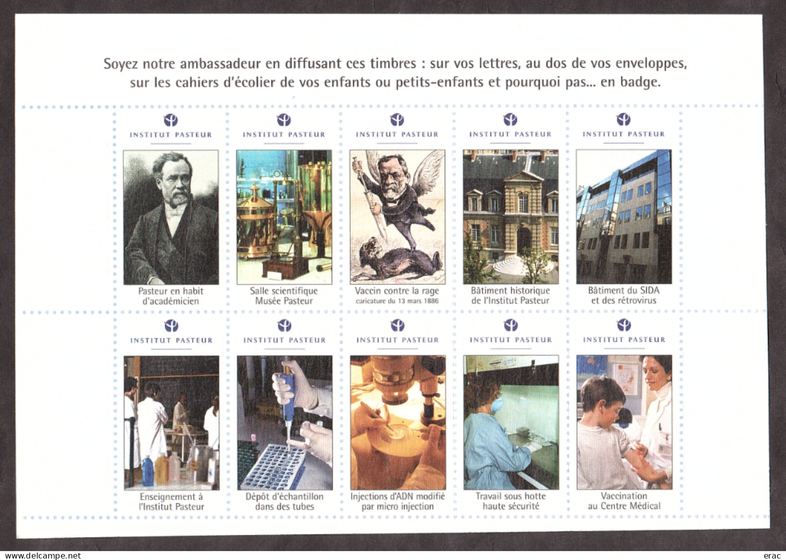 Bloc De 10 Vignettes Institut Pasteur - TBE - Blocks Und Markenheftchen