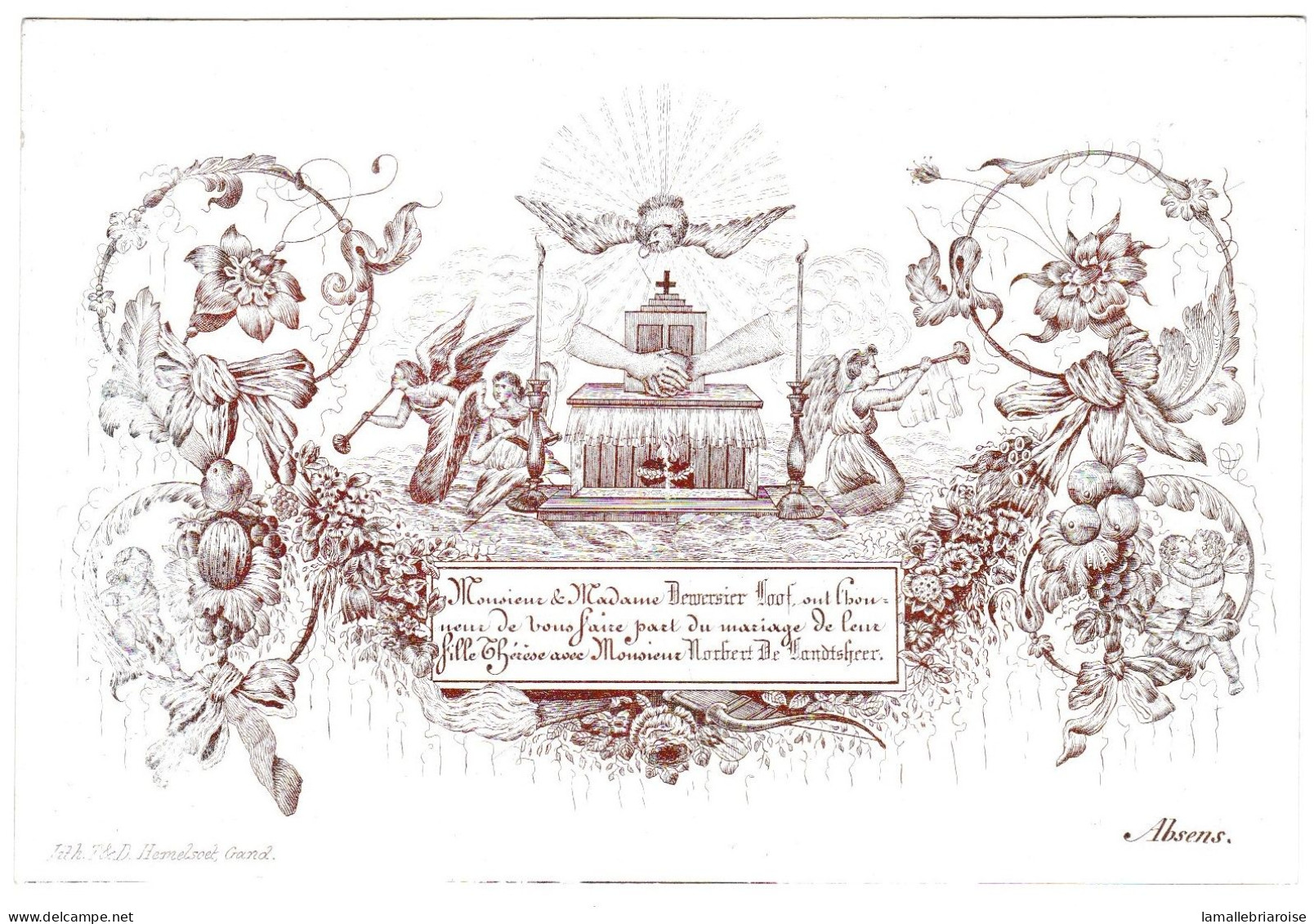 Belgique "Carte Porcelaine"  Porseleinkaart, Faire Part De Mariage, Dewersier Landtsheer, Lith Gand, Dim:132x89mm - Porcelaine