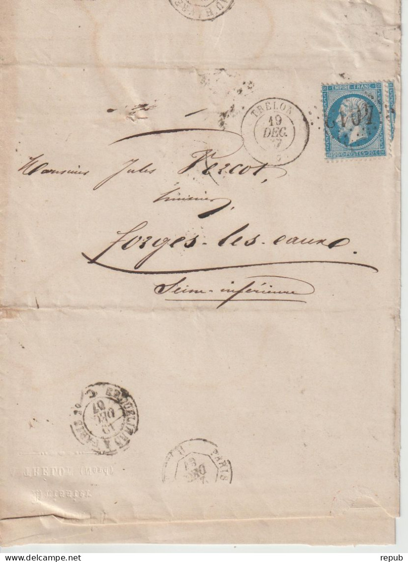 France Lettre 1867 De Trélon GC4013 Pour Forges (76) - 1849-1876: Classic Period