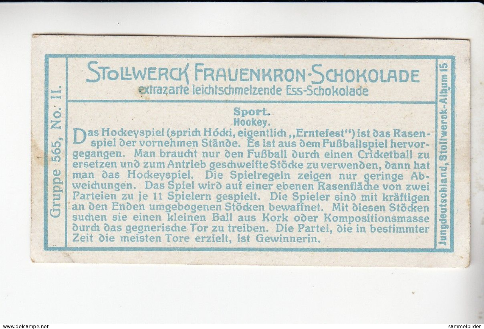 Stollwerck Album No 15 Sport Hockey    Grp 565#2 Von 1915 - Stollwerck