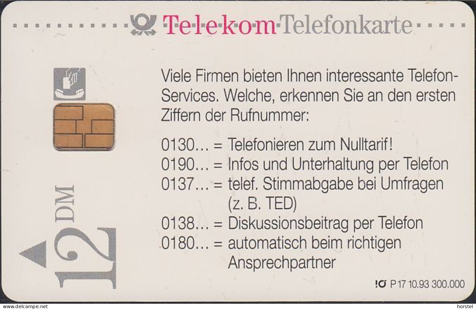 GERMANY P17/93 - Service-Rufnummern - Kellner - P & PD-Series: Schalterkarten Der Dt. Telekom