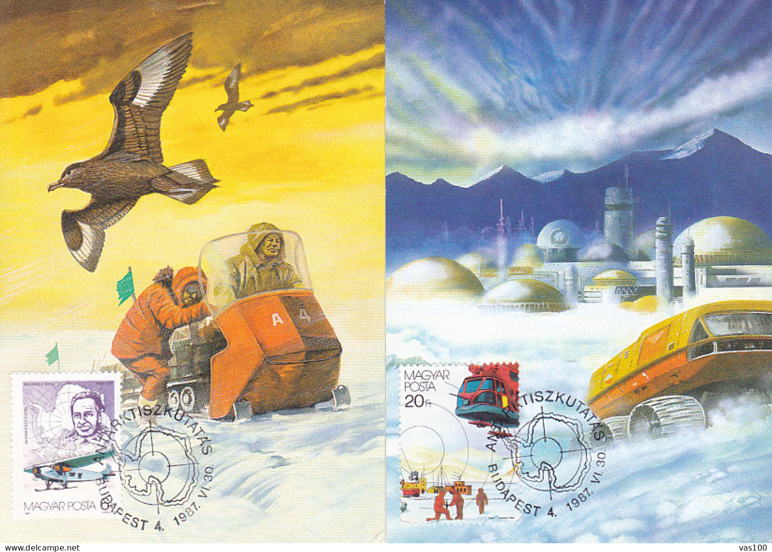 SOUTH POLE, ANTARCTIC RESEARCH, WHALE, BIRDS, ICE BREAKER, HELICOPTER, CM, MAXICARD, CARTES MAXIMUM, 6X, 1987, HUNGARY - Sonstige & Ohne Zuordnung