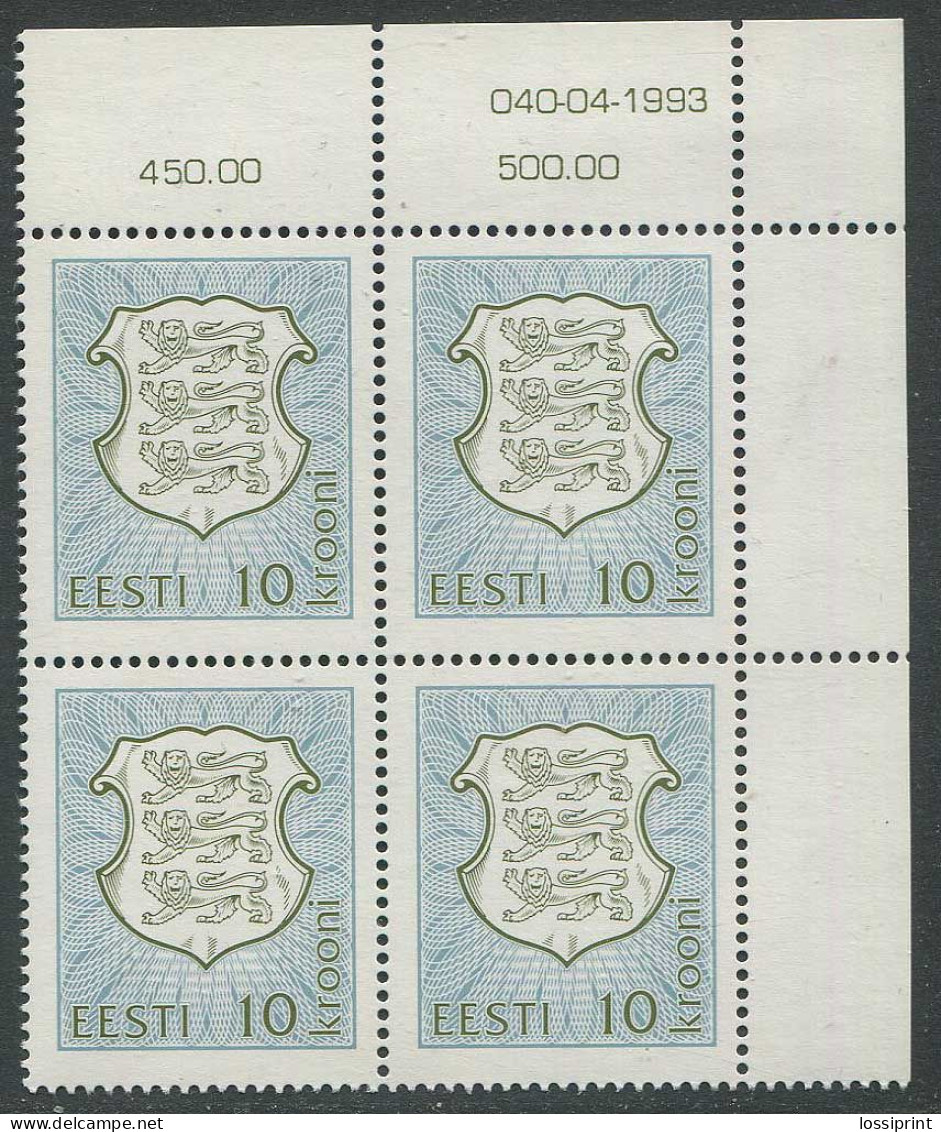 Estonia:Unused Stamps Corner Quarter 10 Kroon 1993, Nr. 40, 1993, MNH - Estonie