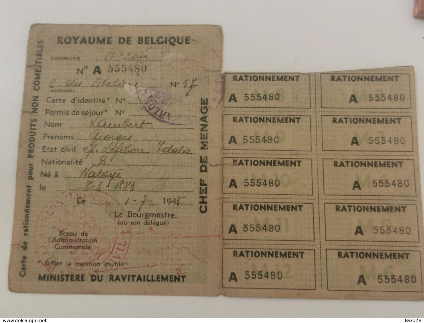 Carte De Rationnement Fin WW2 , Arlon 1945 - Covers & Documents