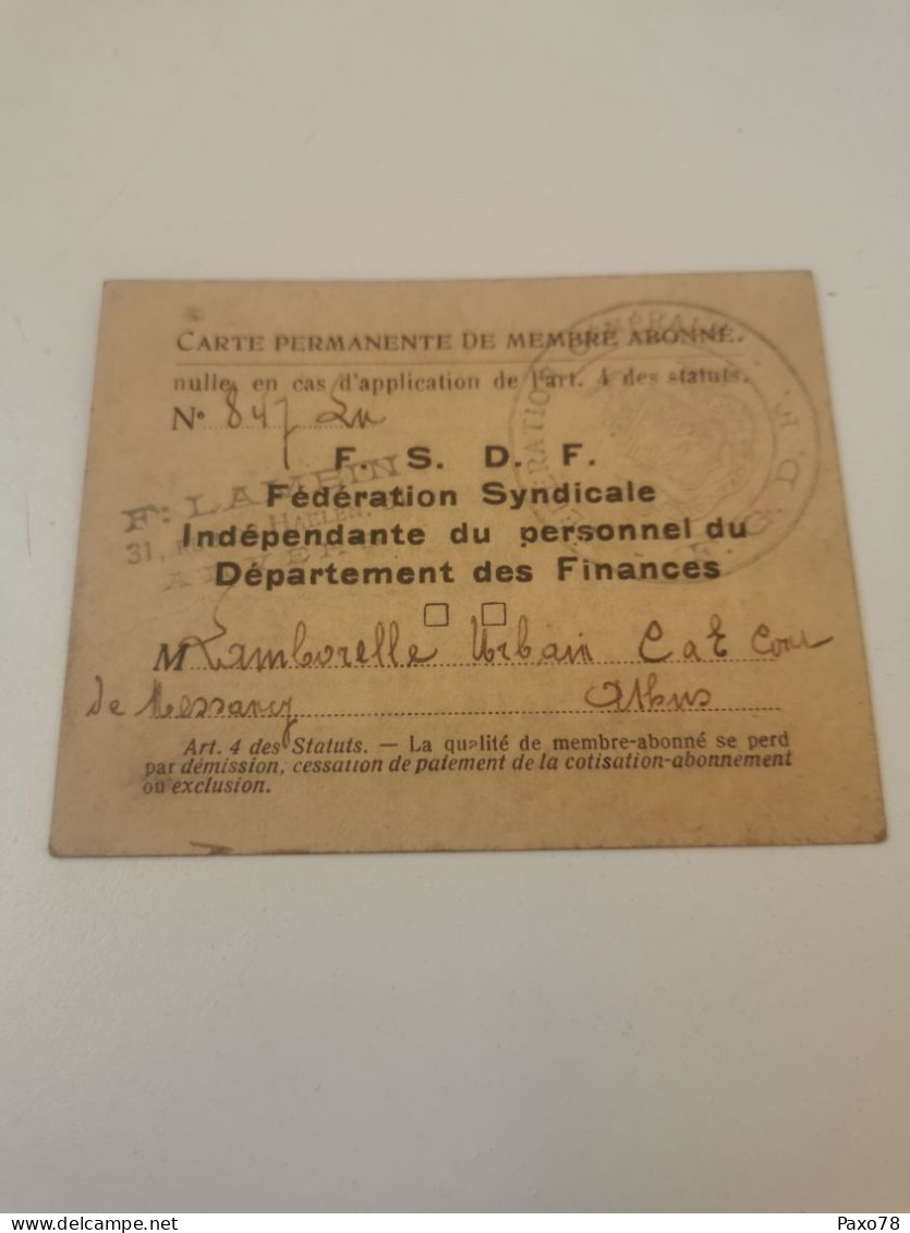 Carte De Membre, Messancy, Athus 1926 - Brieven En Documenten