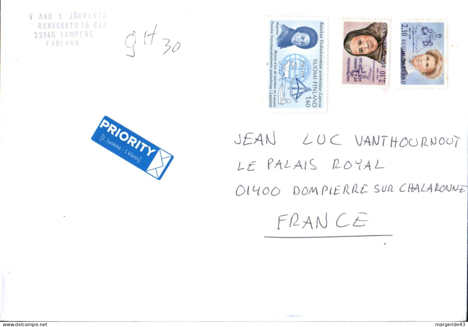 FINLANDE AFFRANCHISSEMENT COMPOSE SUR LETTRE POUR LA FRANCE 2012 - Cartas & Documentos