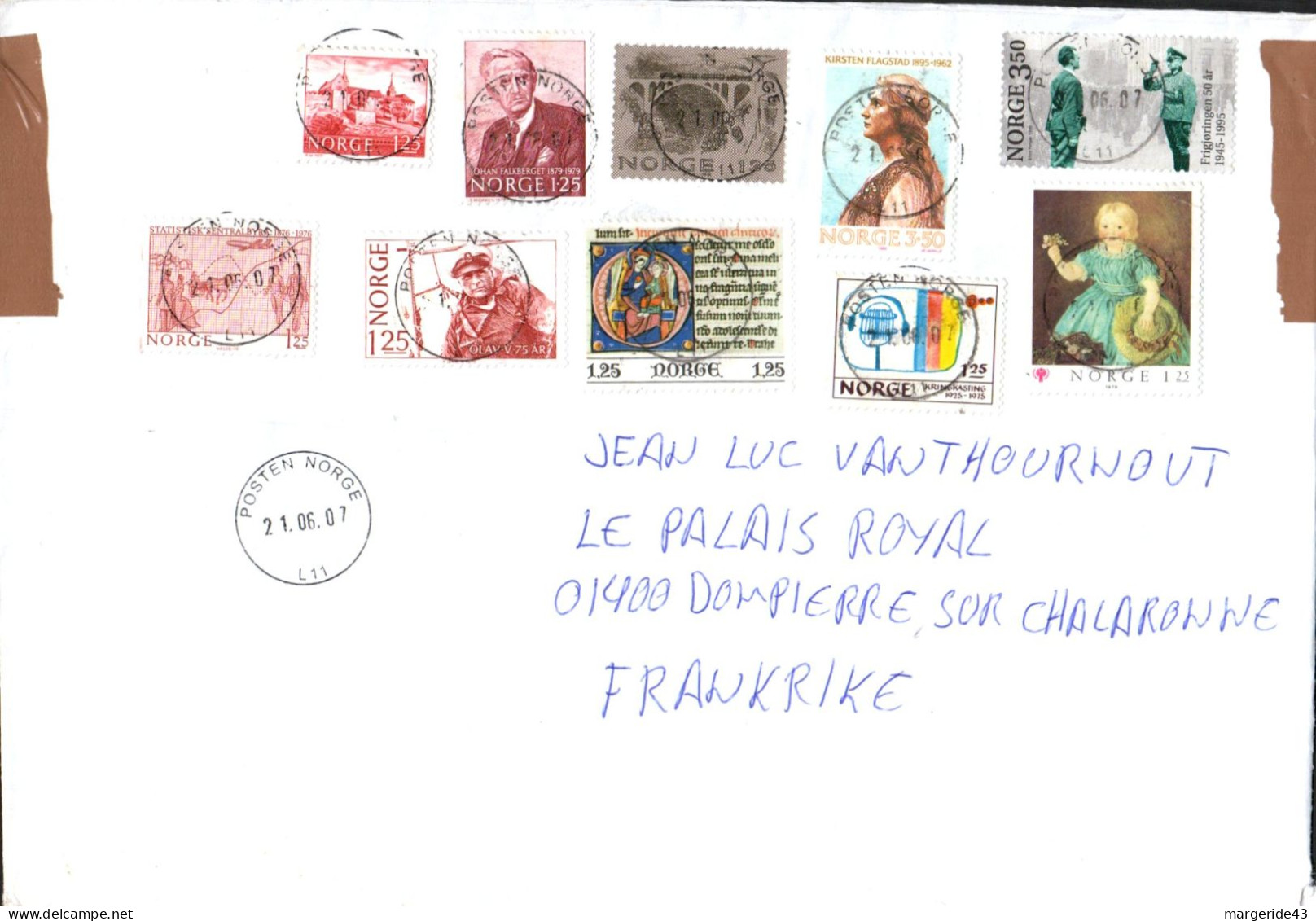 NORVEGE AFFRANCHISSEMENT COMPOSE SUR LETTRE POUR LA FRANCE 2007 - Storia Postale