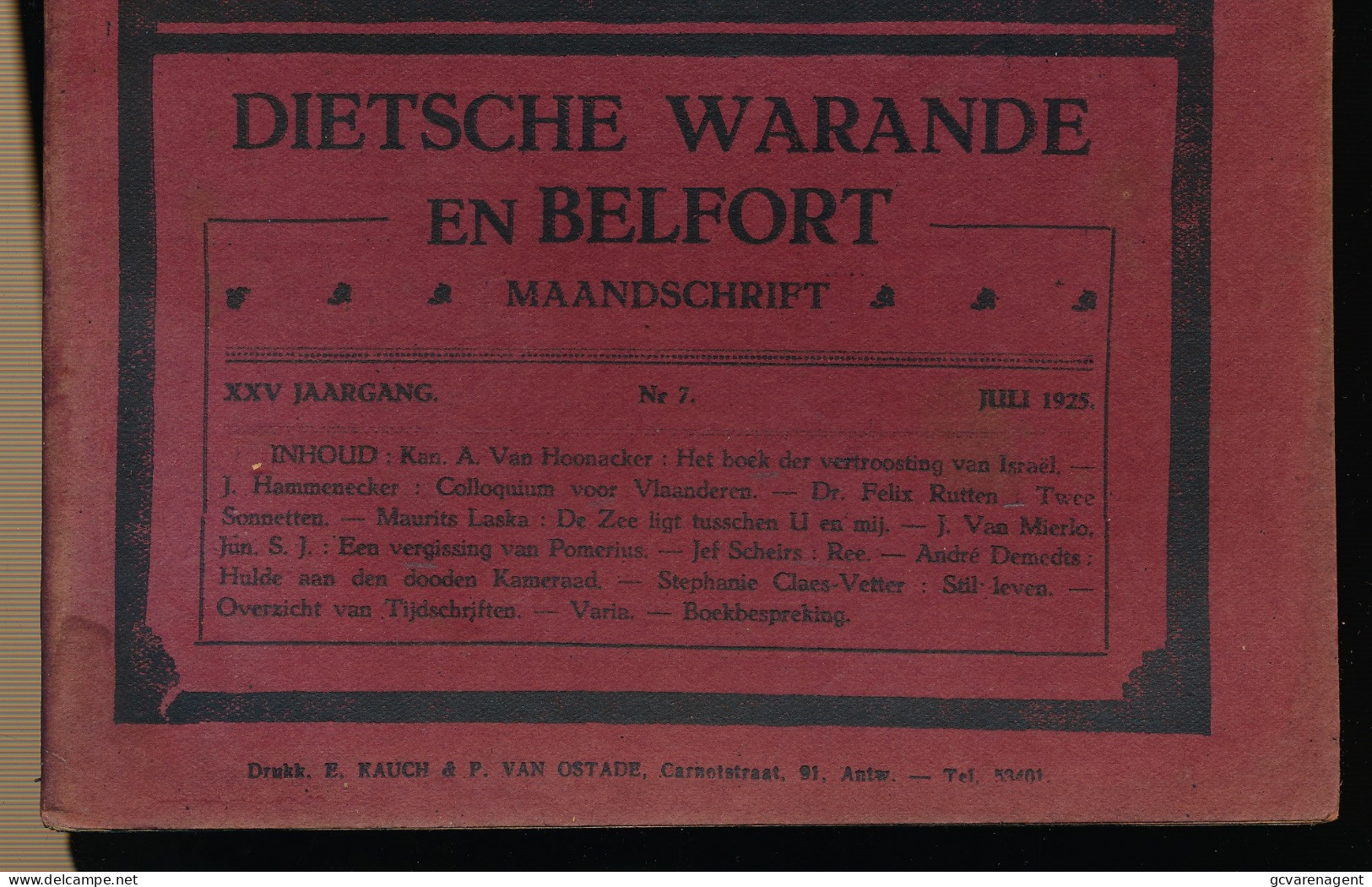 DIETSCHE WARANDE EN BELFORT MAANDSCHRIFT  JULI 1925    2 AFBEELDINGEN - Andere & Zonder Classificatie