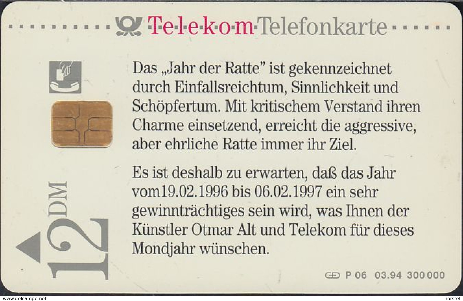 GERMANY P06/94 - Otmar Alt - Horoskop "Jahr Der Ratte" DD:1405 - P & PD-Series: Schalterkarten Der Dt. Telekom
