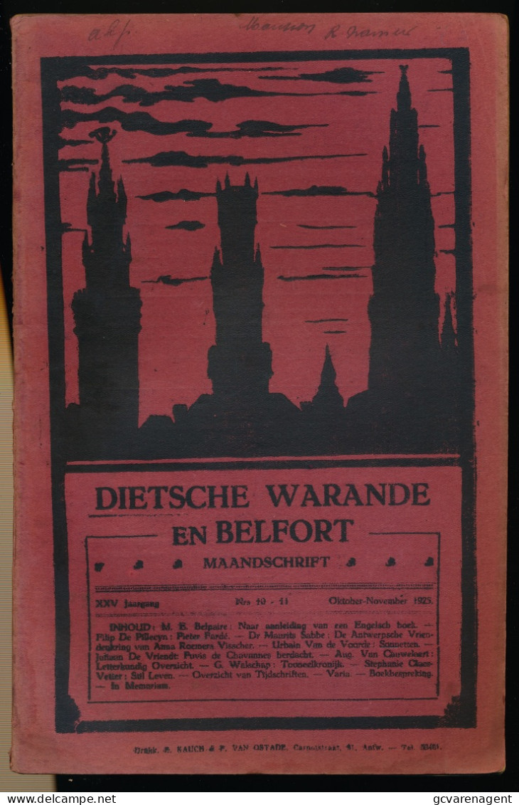 DIETSCHE WARANDE EN BELFORT MAANDSCHRIFT  OKT & NOV 25    2 AFBEELDINGEN - Other & Unclassified