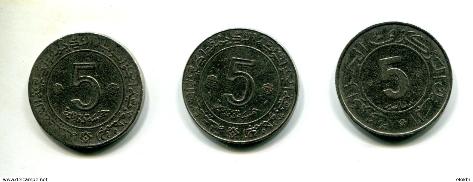 Lot De 3 Pièces De 5 Dinars (1972 - 1974 Et 1984) / Grand Diamètre /  Nickel - Algerije