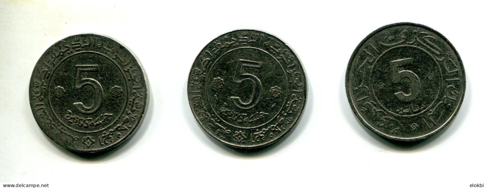 Lot De 3 Pièces De 5 Dinars (1972 - 1974 Et 1984) / Grand Diamètre /  Nickel - Algérie
