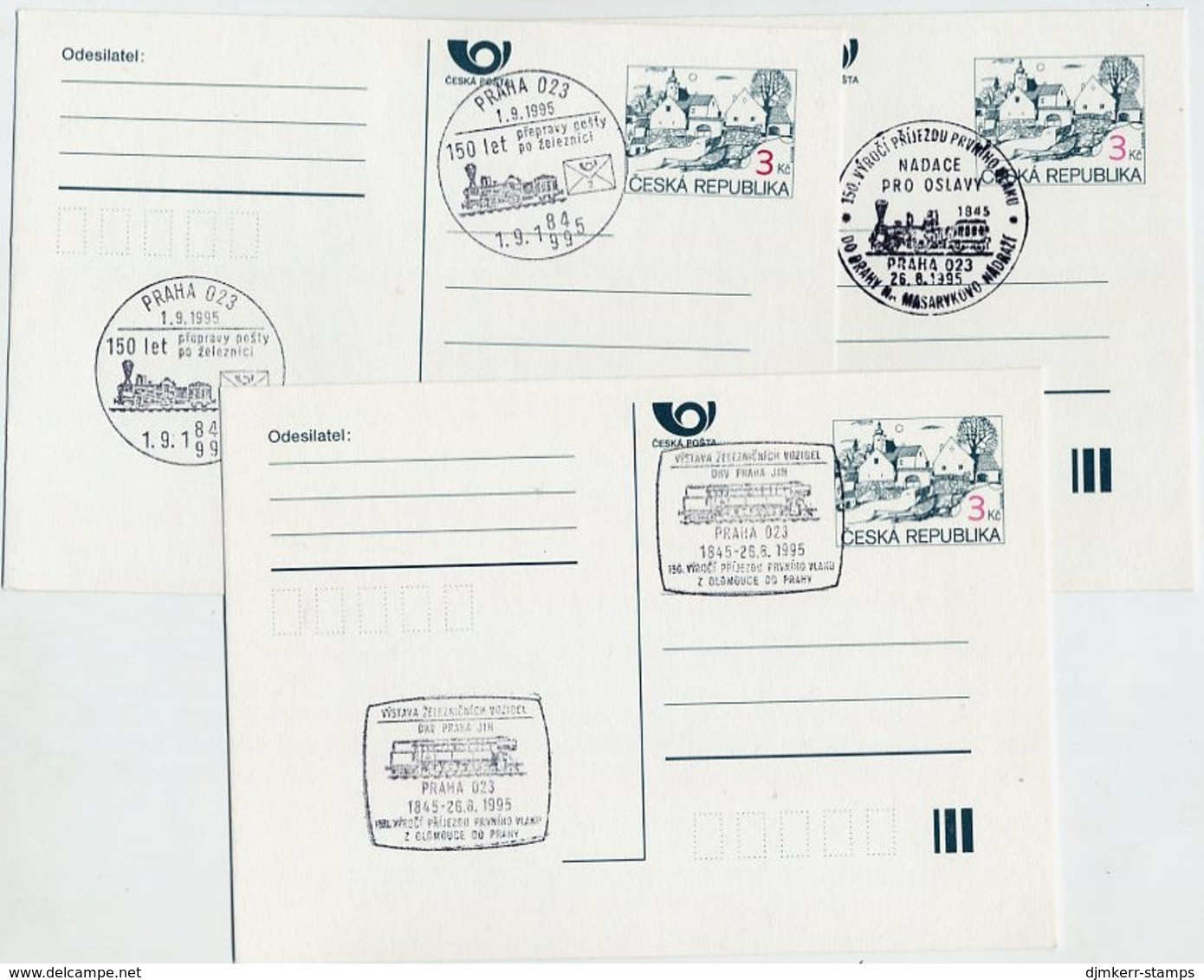 CZECH REPUBLIC 1995 Railway Anniversary 3 Kc.stationery Cards Cancelled With Commemorative Postmarks. - Lettres & Documents