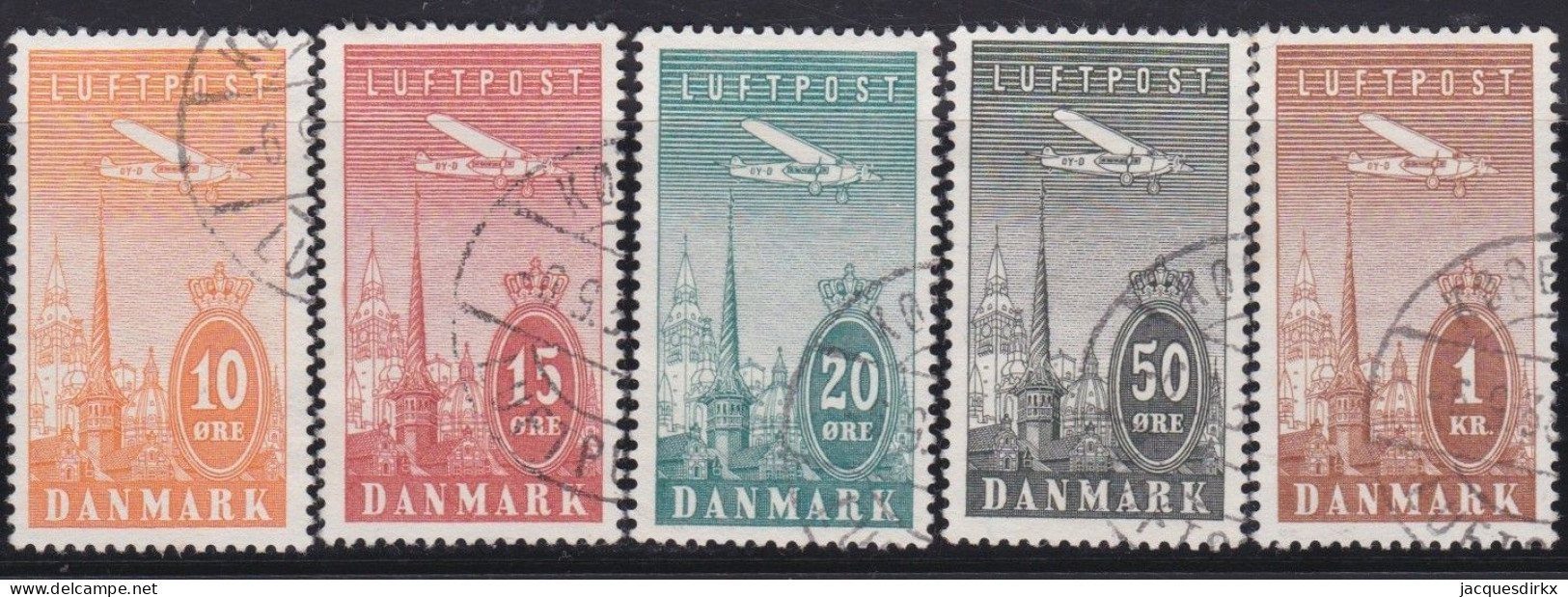 Denmark      .   Y&T     .     Airmail  6/10     .     O      .     Cancelled - Posta Aerea