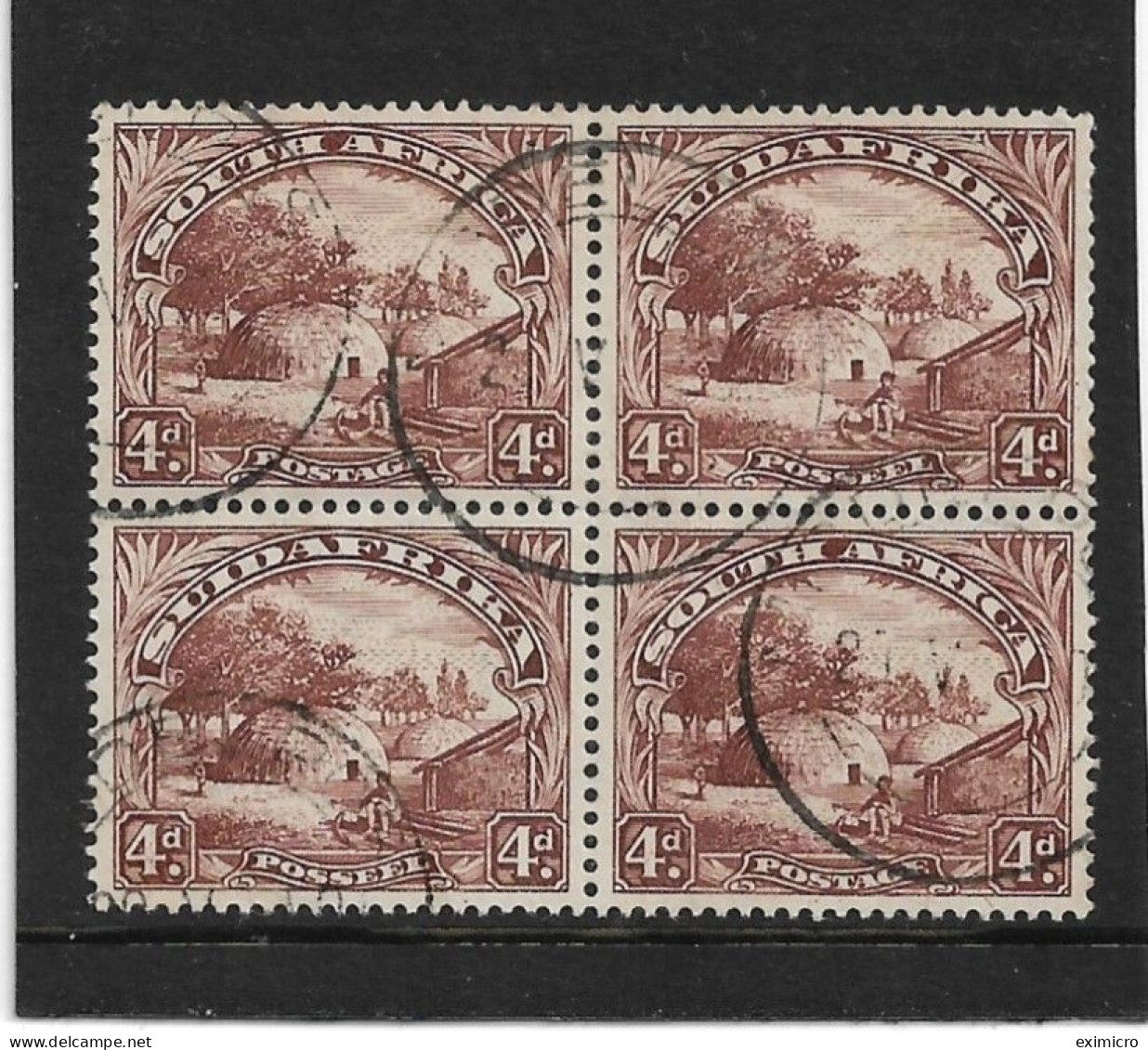 SOUTH AFRICA 1927 - 1930 4d IN BLOCK OF FOUR SG 35b PERF 14 FINE USED Cat £110 - Used Stamps